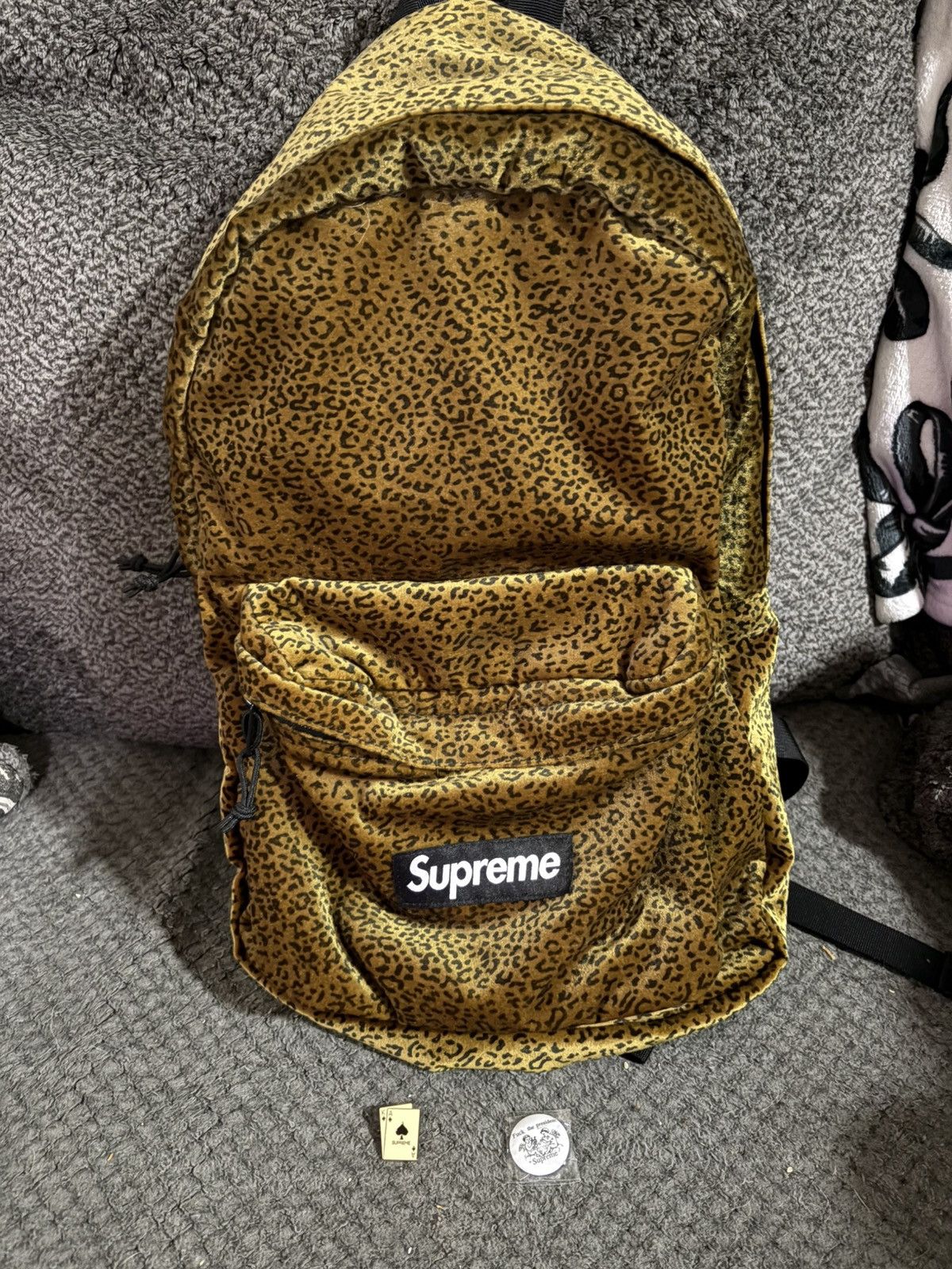 Supreme Supreme White fleece leopard backpack bag | Grailed