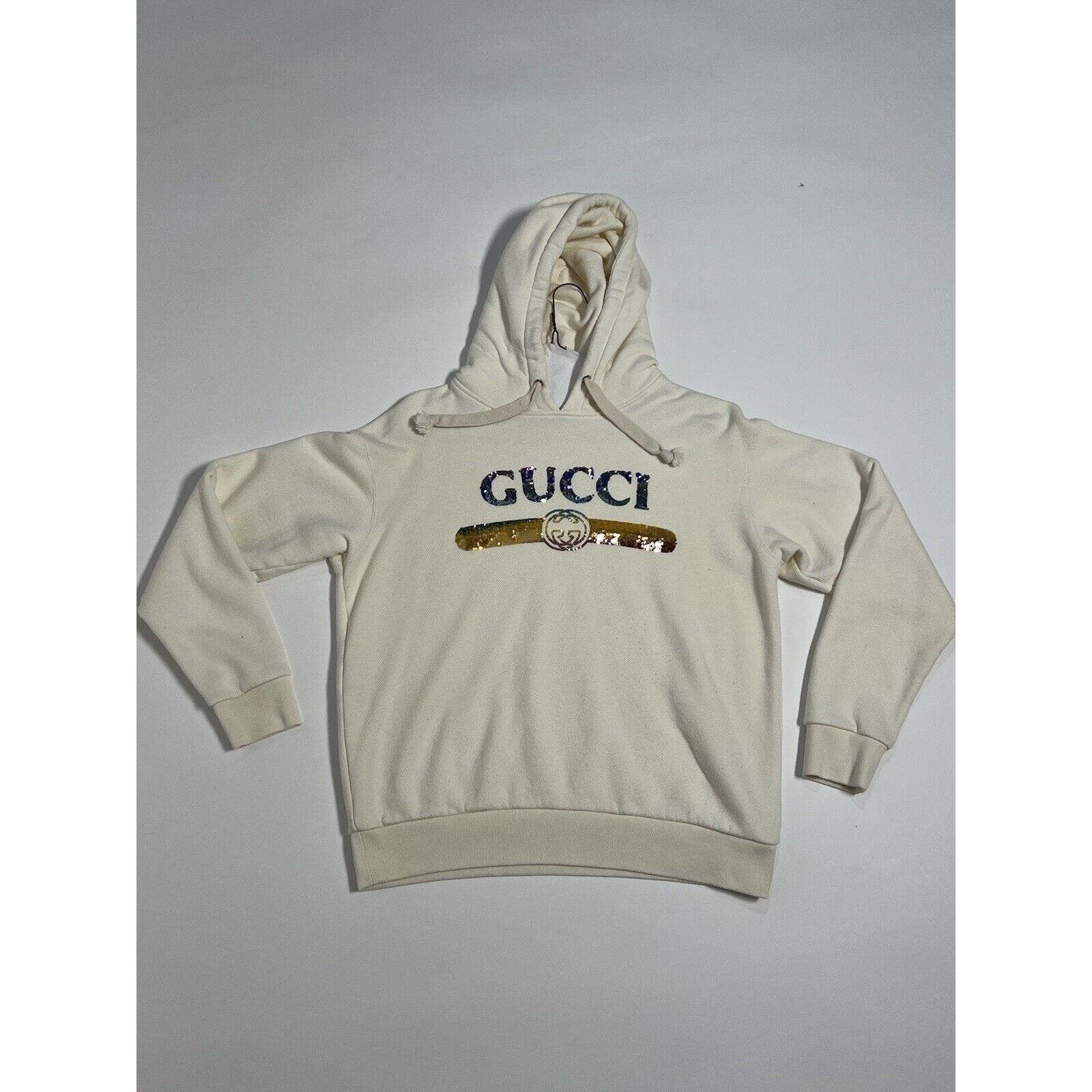 image of NWT Gucci Sweatshirt With Sequin Gucci Logo Size S in Cream, Women's