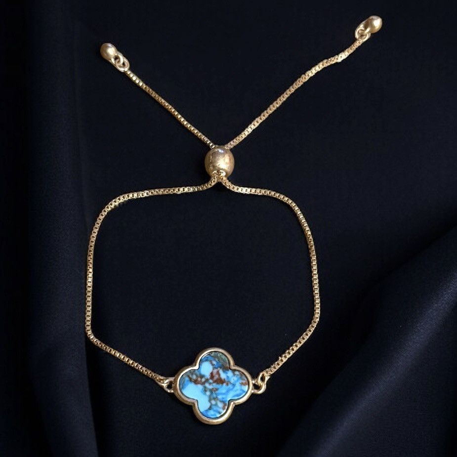 Other Gold tone blue blotchy clover bolo bracelet Size ONE SIZE - 1 Thumbnail