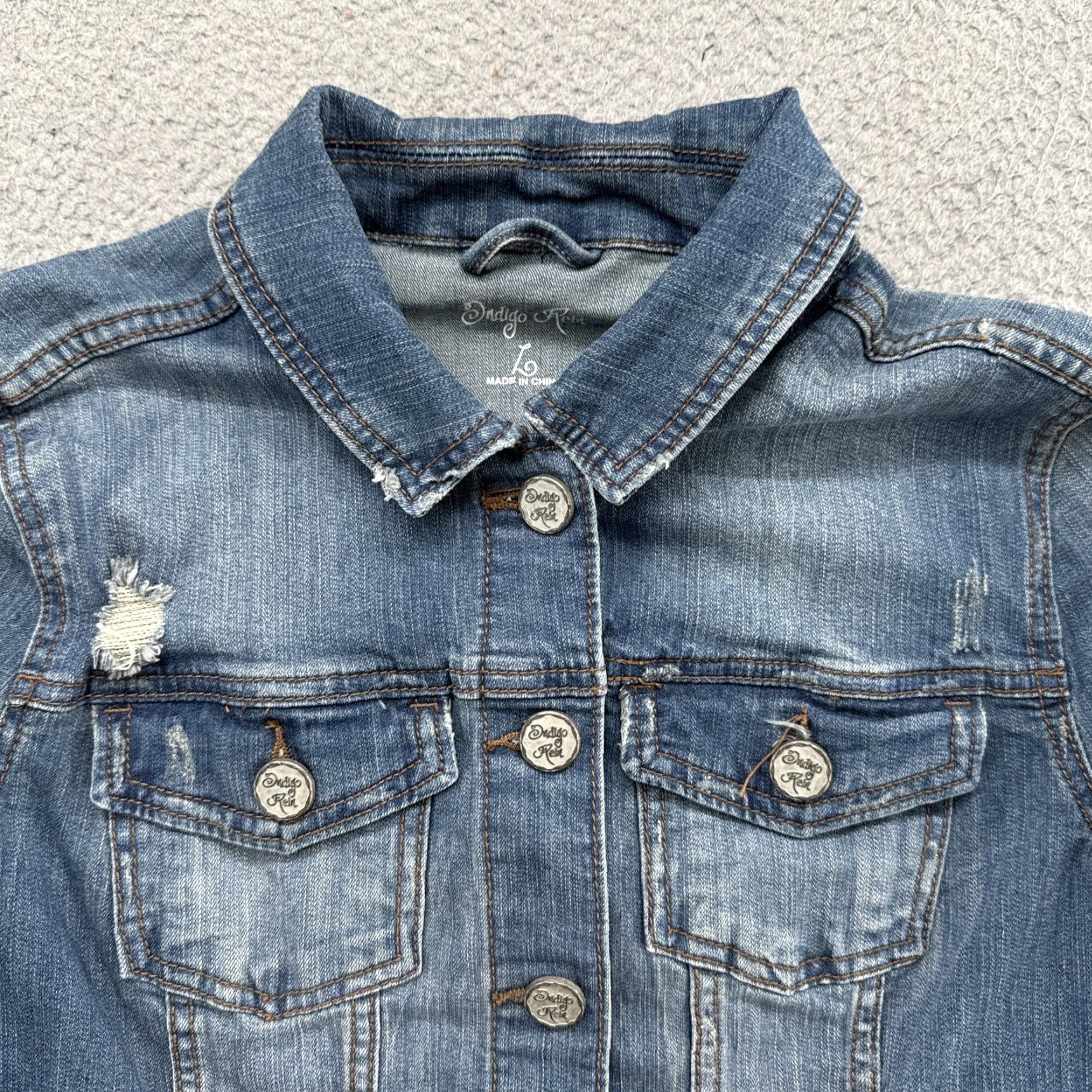 Denime VINTAGE Indigo Rein Distressed Denim Jacket Button Up Large Denim Jacket Women Size 36" / US 14 / IT 50 - 2 Thumbnail