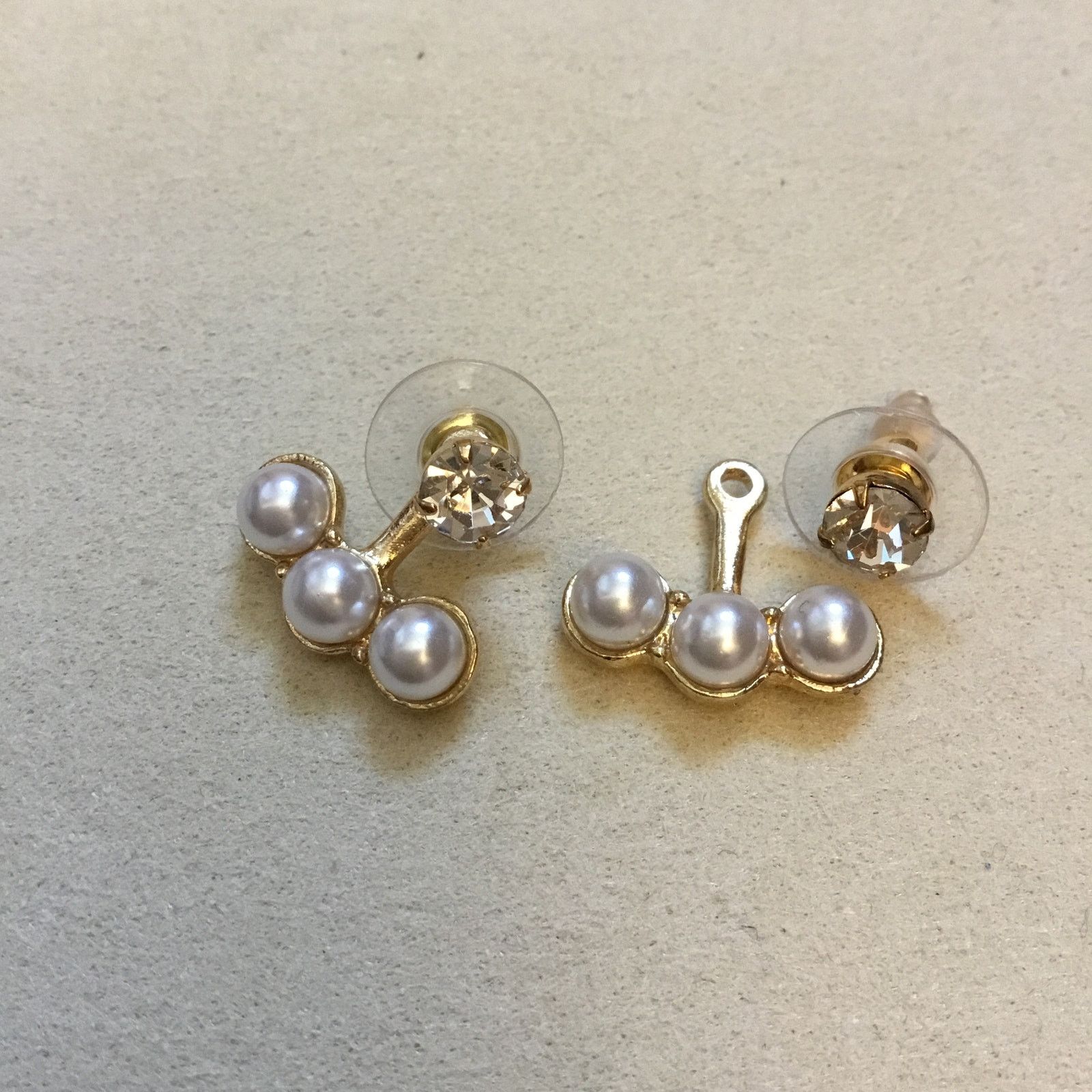 Other Front Back Gold Tripple Pearl Faux Diamond Stud Earrings Size ONE SIZE - 8 Thumbnail