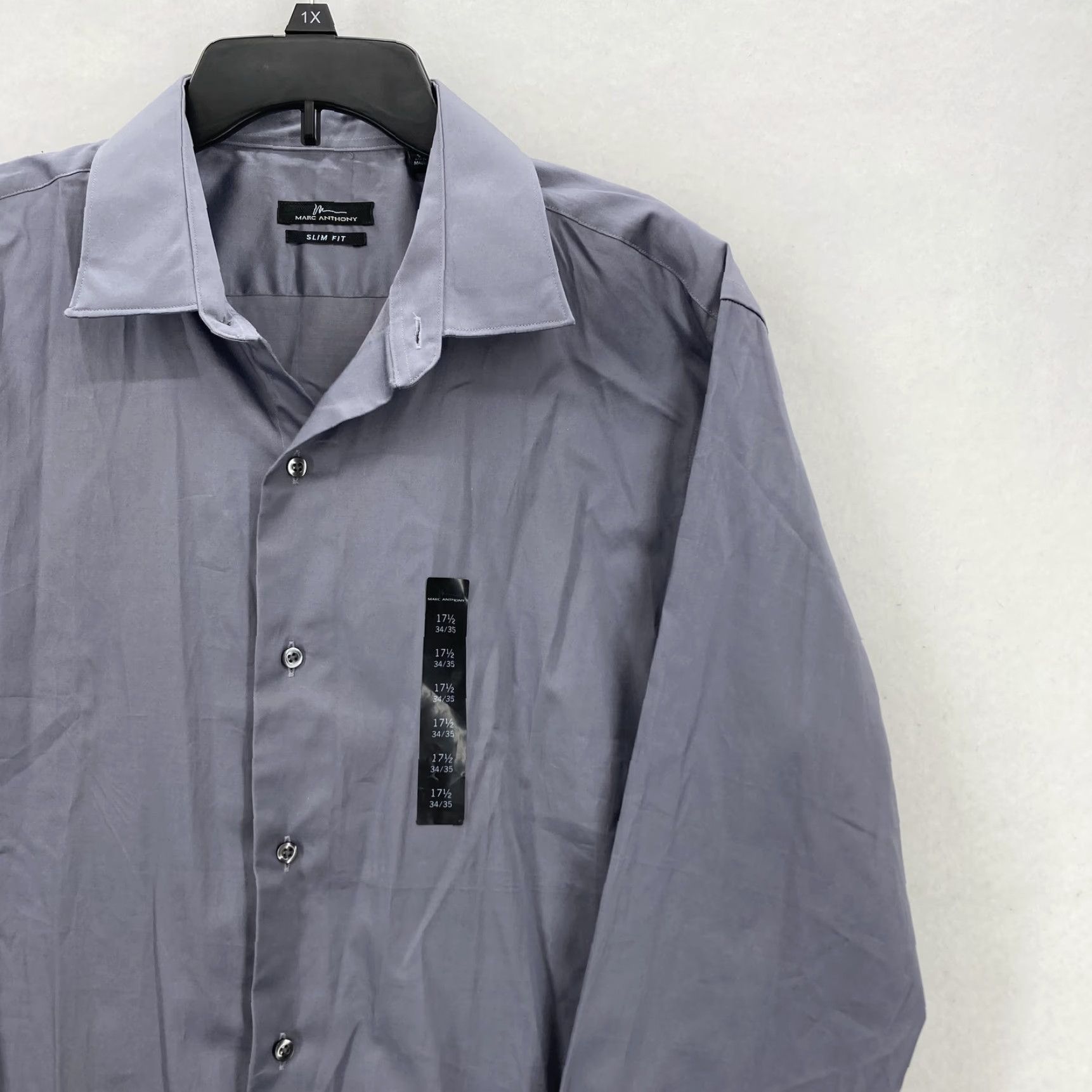 Marc Anthony Shirt Mens 17.5 Slim Fit Silver Gray Button Up Long Sleeve Dress  Shirt