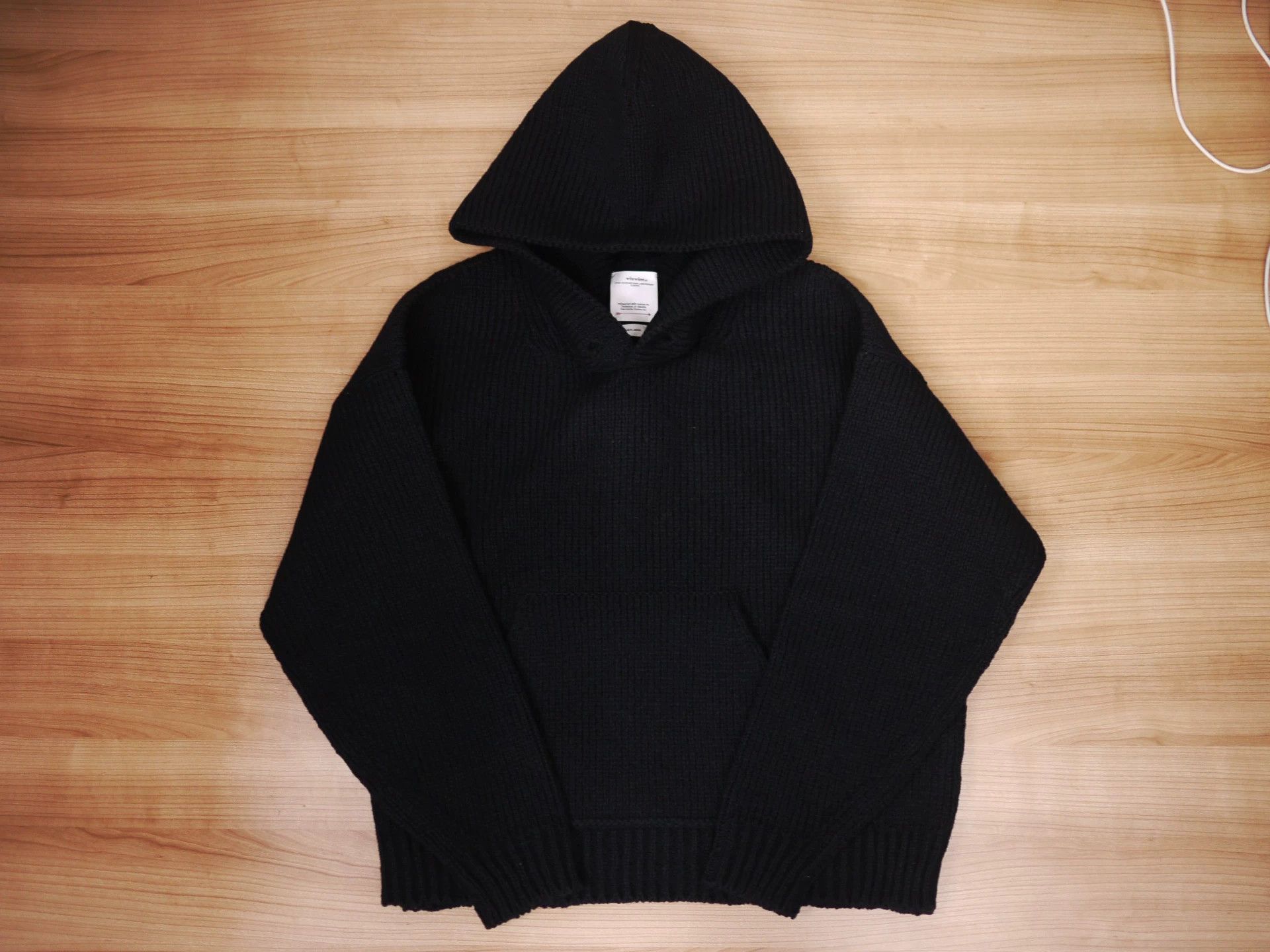 visvim black amplus knit pullover hoodie