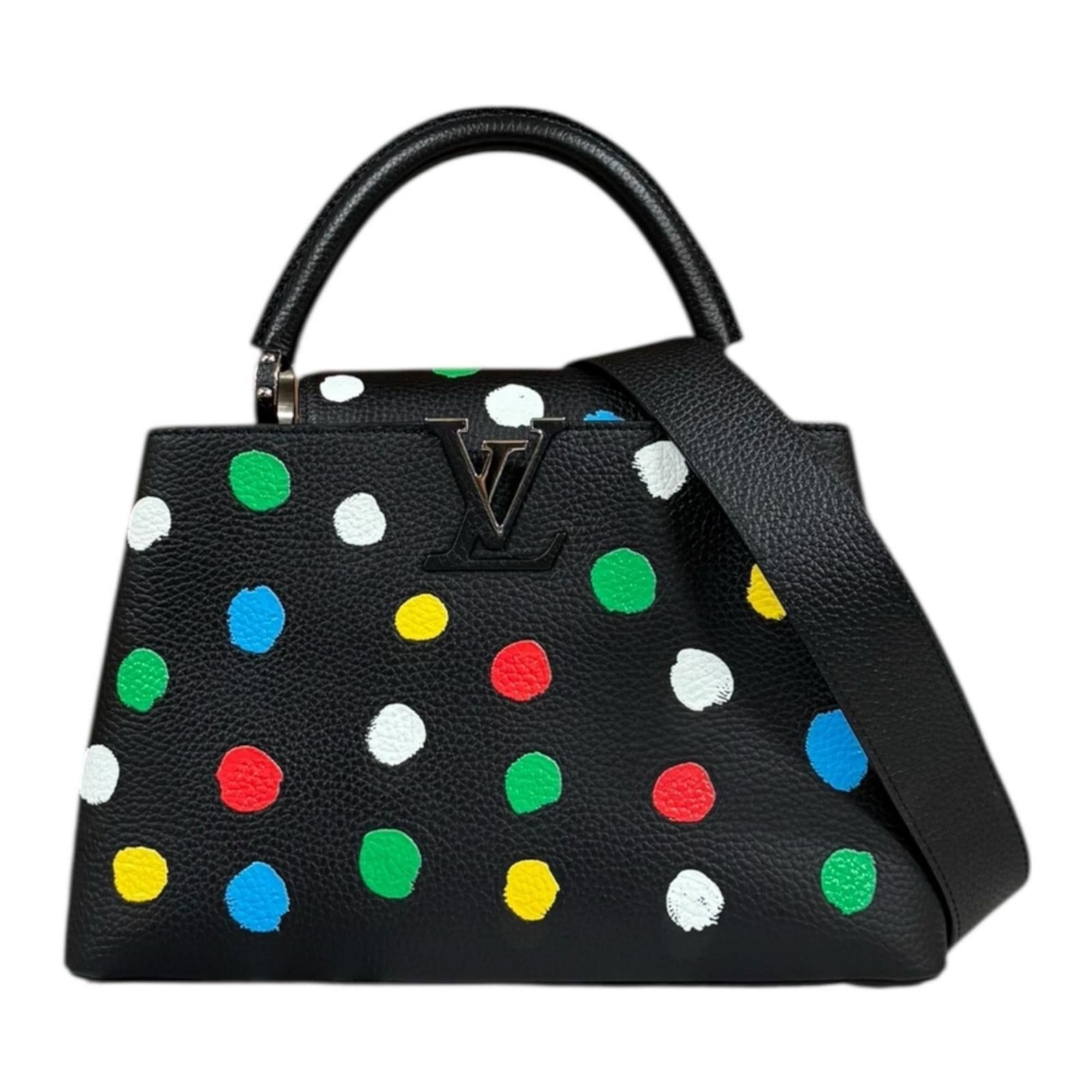Louis Vuitton Louis Vuitton Yayoi Kusama Collaboration Dotted Capucines MM Shoulder Bag, Taurillon Leather M21663, Black, Women's, Pre-owned, 2-Way Size ONE SIZE - 1 Thumbnail