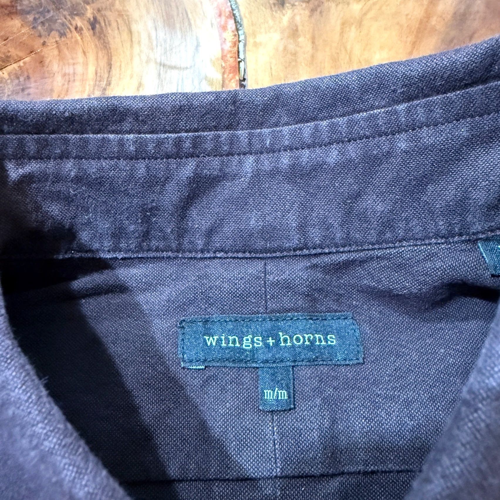 Vintage Wings + Horns Shirt Mens M Button Up L/S Linen Purple Casual JJ26 Size US M / EU 48-50 / 2 - 3 Thumbnail