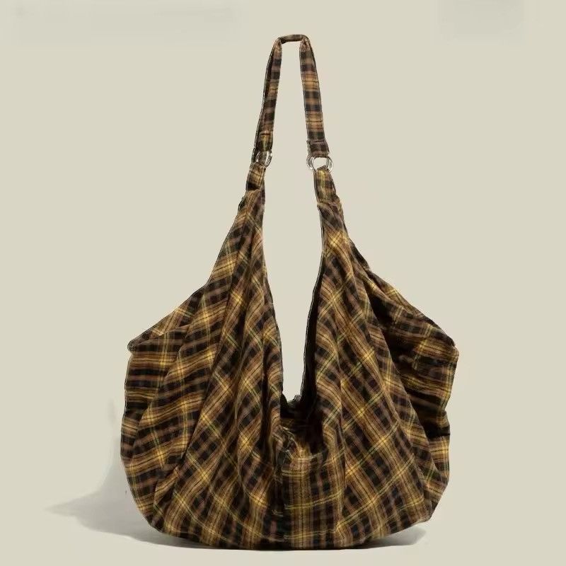 Japanese Brand Vintage Plaid Large Capacity Cotton Crossbody Bag Size ONE SIZE - 3 Thumbnail