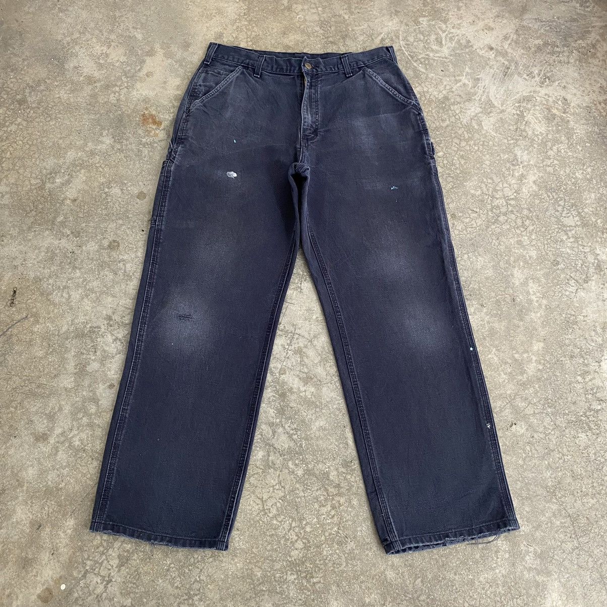 Carhartt VTG Carhartt Faded Midnight Blue Ripped Carpenter Pants Size US 33 - 1 Thumbnail