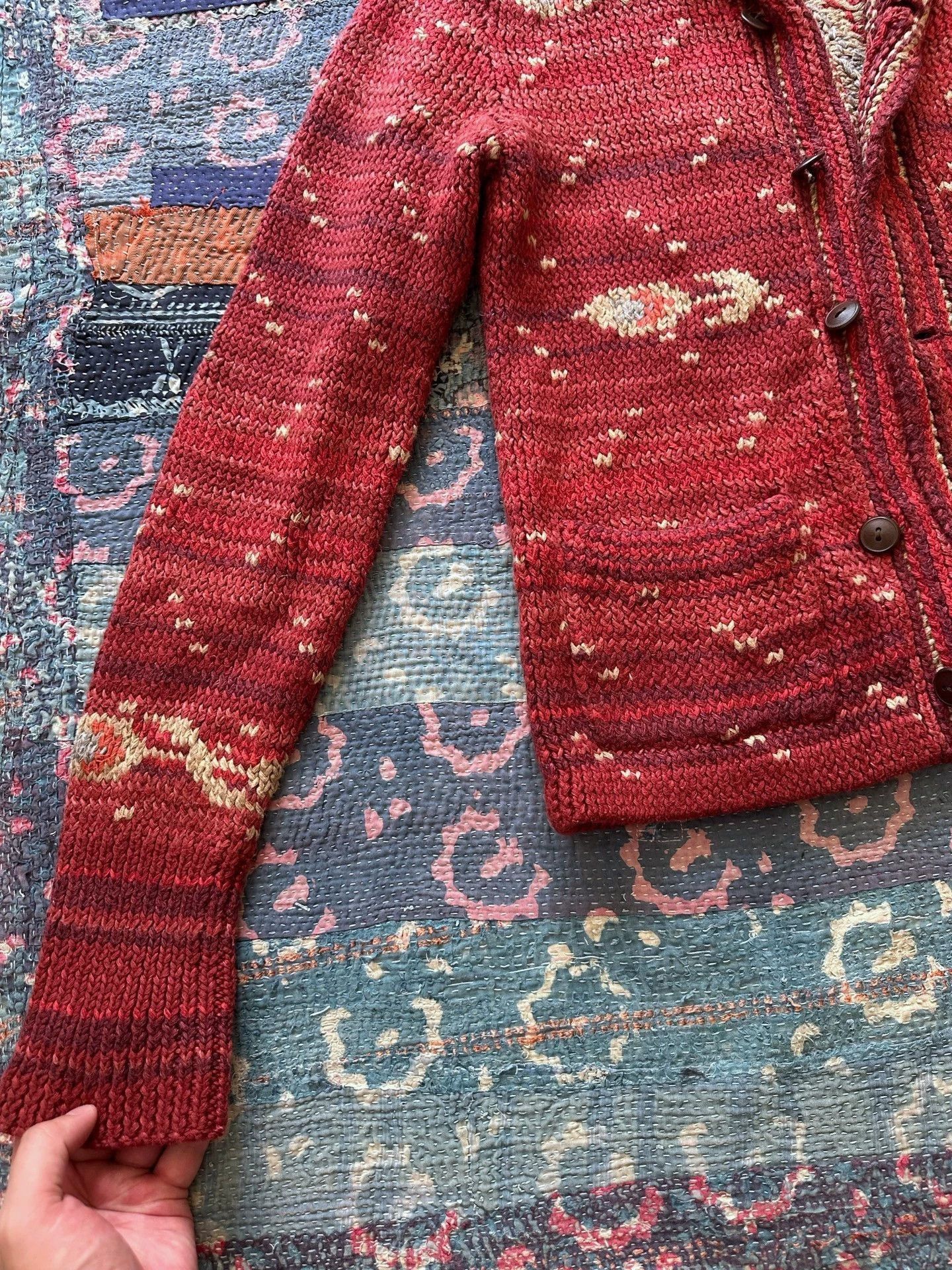 RRL Ralph Lauren Red Patterned Button-Front Knit Cardigan Size US XXS / EU 40 - 4 Thumbnail