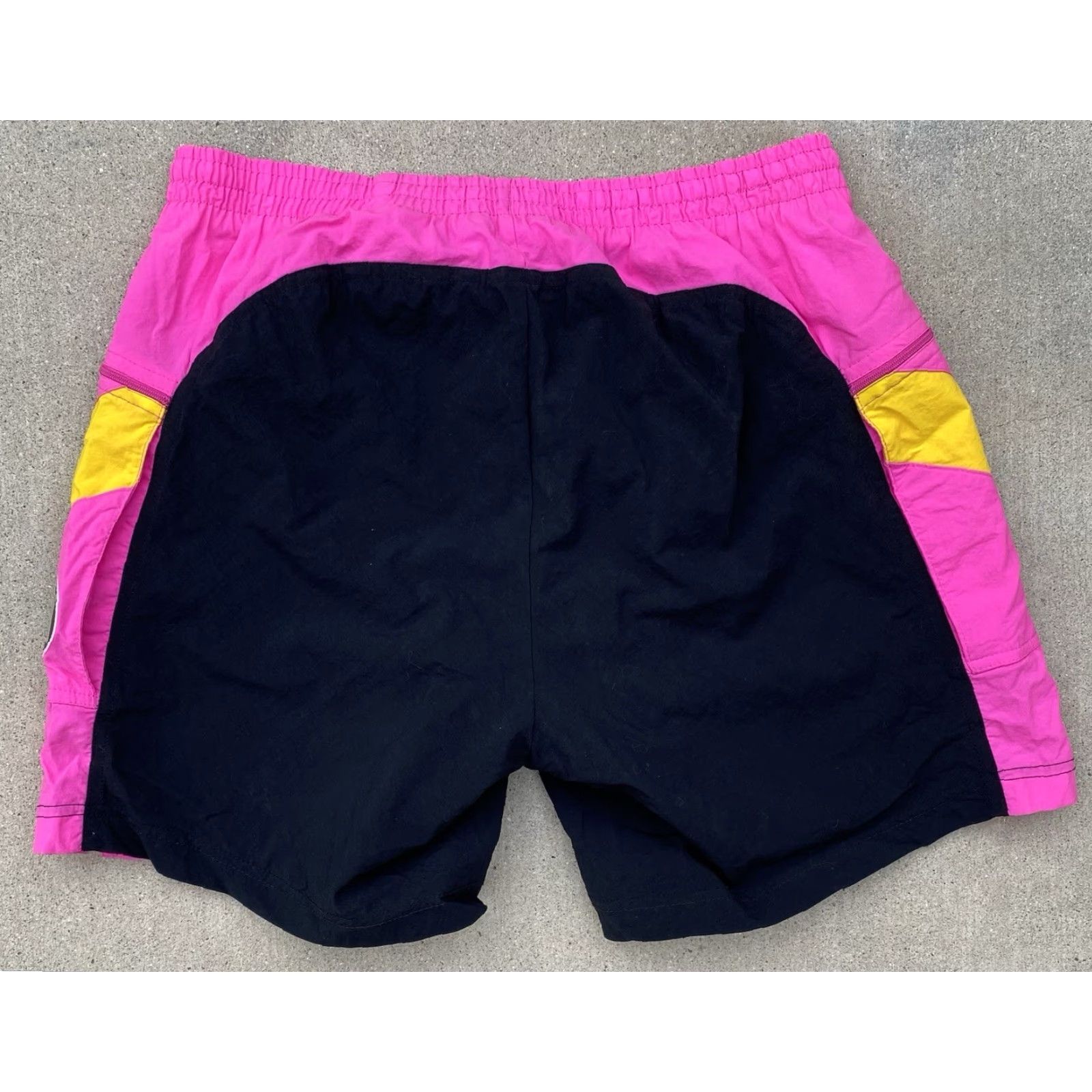 Nike VINTAGE Nike Echelon Men’s Nylon Shorts Ball Black Pink Yellow Geometric Logo Drawstring Pockets 1980s 1990s Cycling Mens L Size US 33 - 4 Thumbnail