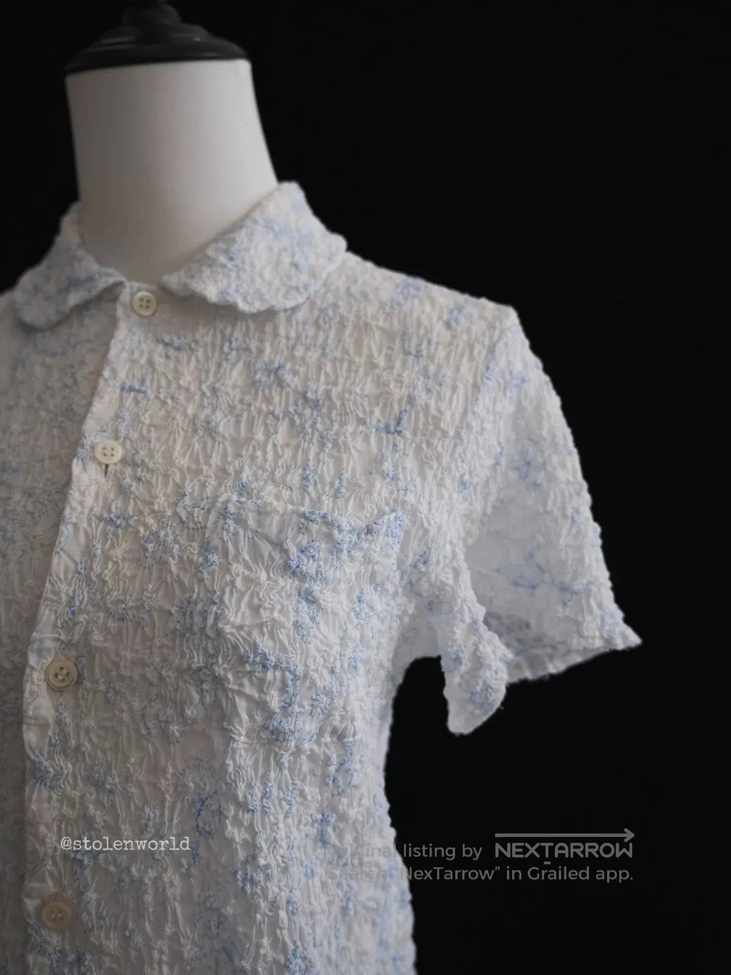 Comme des Garcons Comme des Garçons Light Blue Embroidered Pleated Shirt. Size M / US 6-8 / IT 42-44 - 2 Thumbnail
