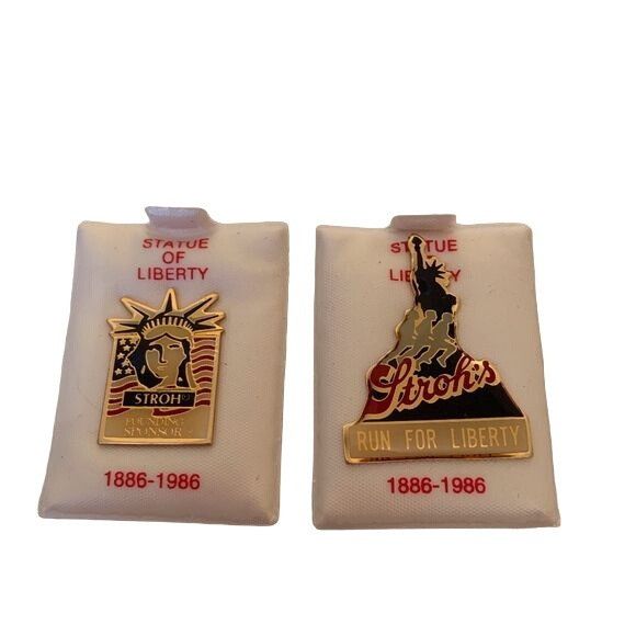 Other 2 Vintage 80s Stroh's Hat Lapel Pins Statue of Liberty Found Size ONE SIZE - 1 Thumbnail