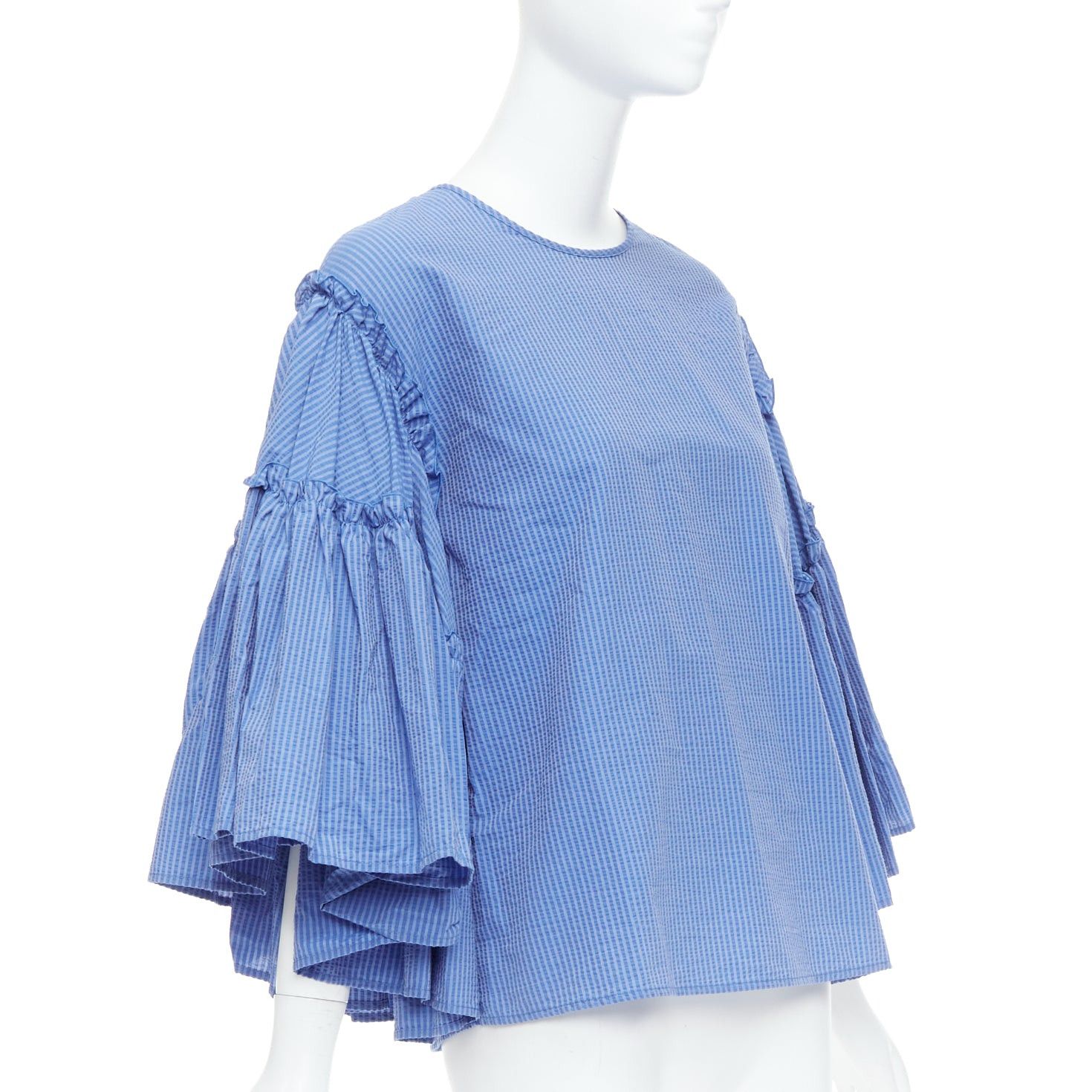MSGM MSGM blue cotton blend striped flared sleeve crew neck crop top IT38 XS Size XS / US 0-2 / IT 36-38 - 1 Thumbnail