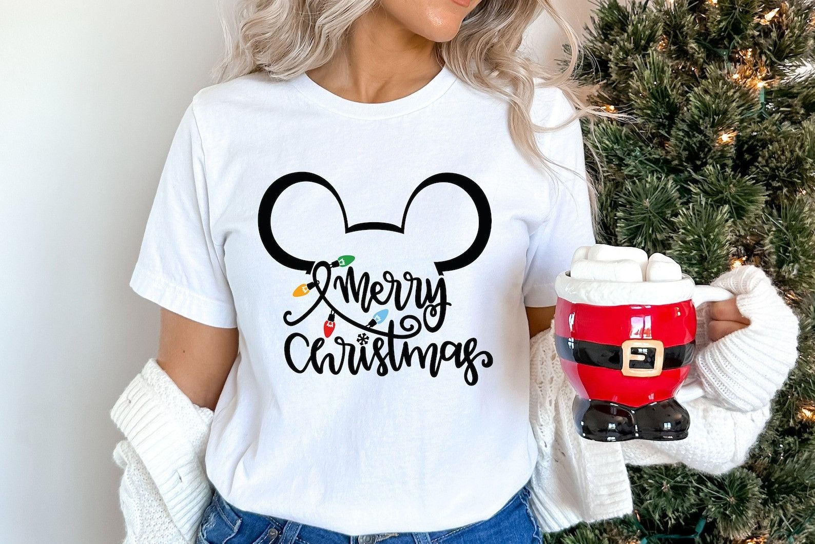 Designer × The Unbranded Brand Christmas Shirt, Merry Christmas Lights Shirt Size XL / US 12-14 / IT 48-50 - 1 Thumbnail