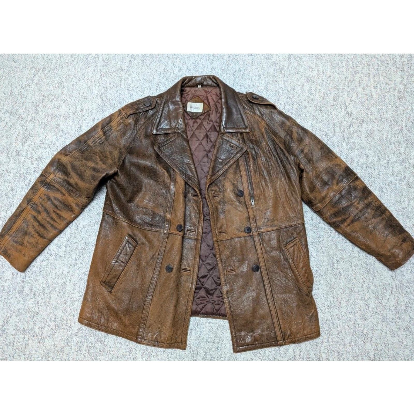 Doublet VINTAGE leather coat MEN overcoat L brown lambskin double breasted patina thrashed 1980s MAD MAX size L coat Mens Size US L / EU 52-54 / 3 - 3 Thumbnail