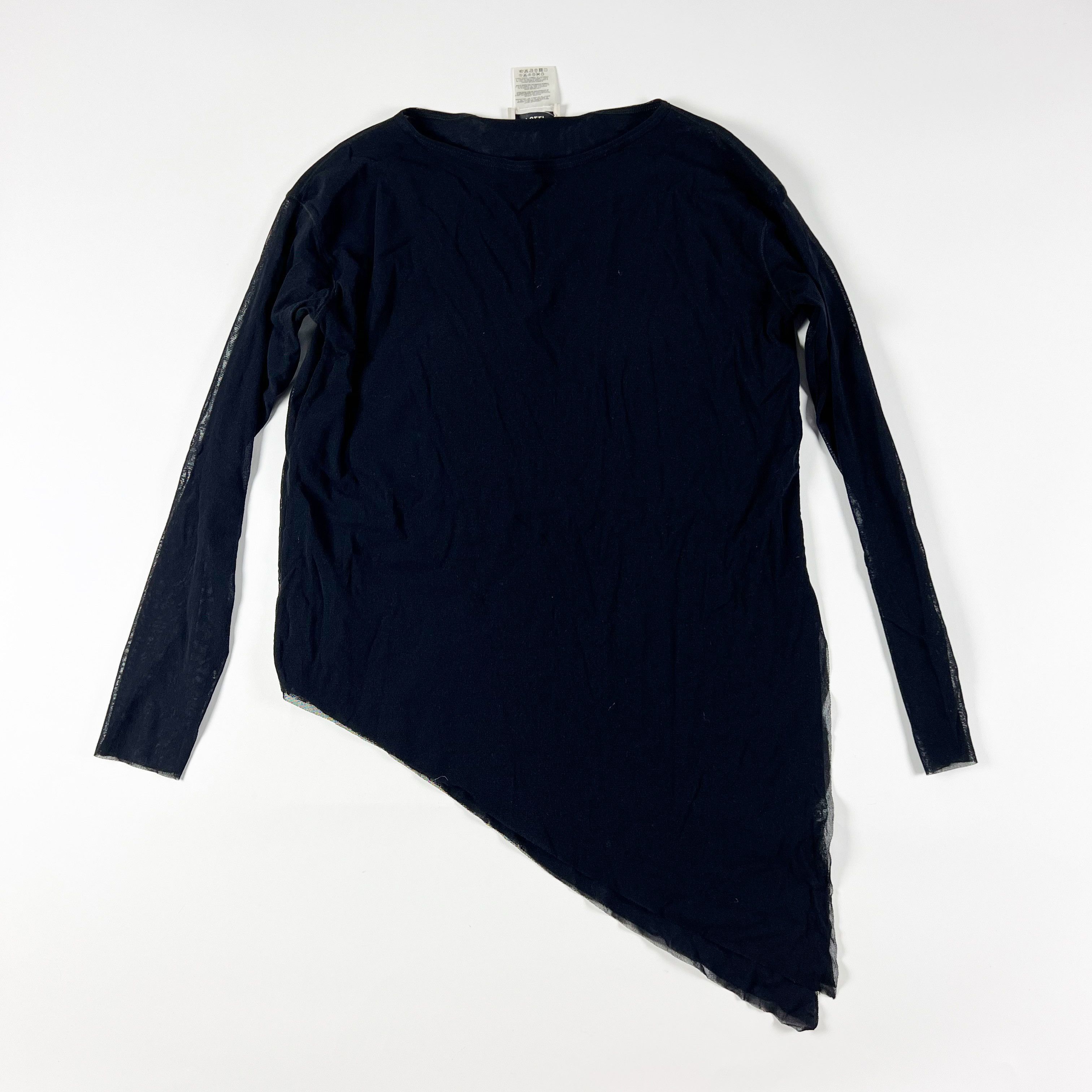image of Fuzzi Made In Italy Sheer Mesh Long Sleeve Asymmetrical in Black, Women's (Size Medium)