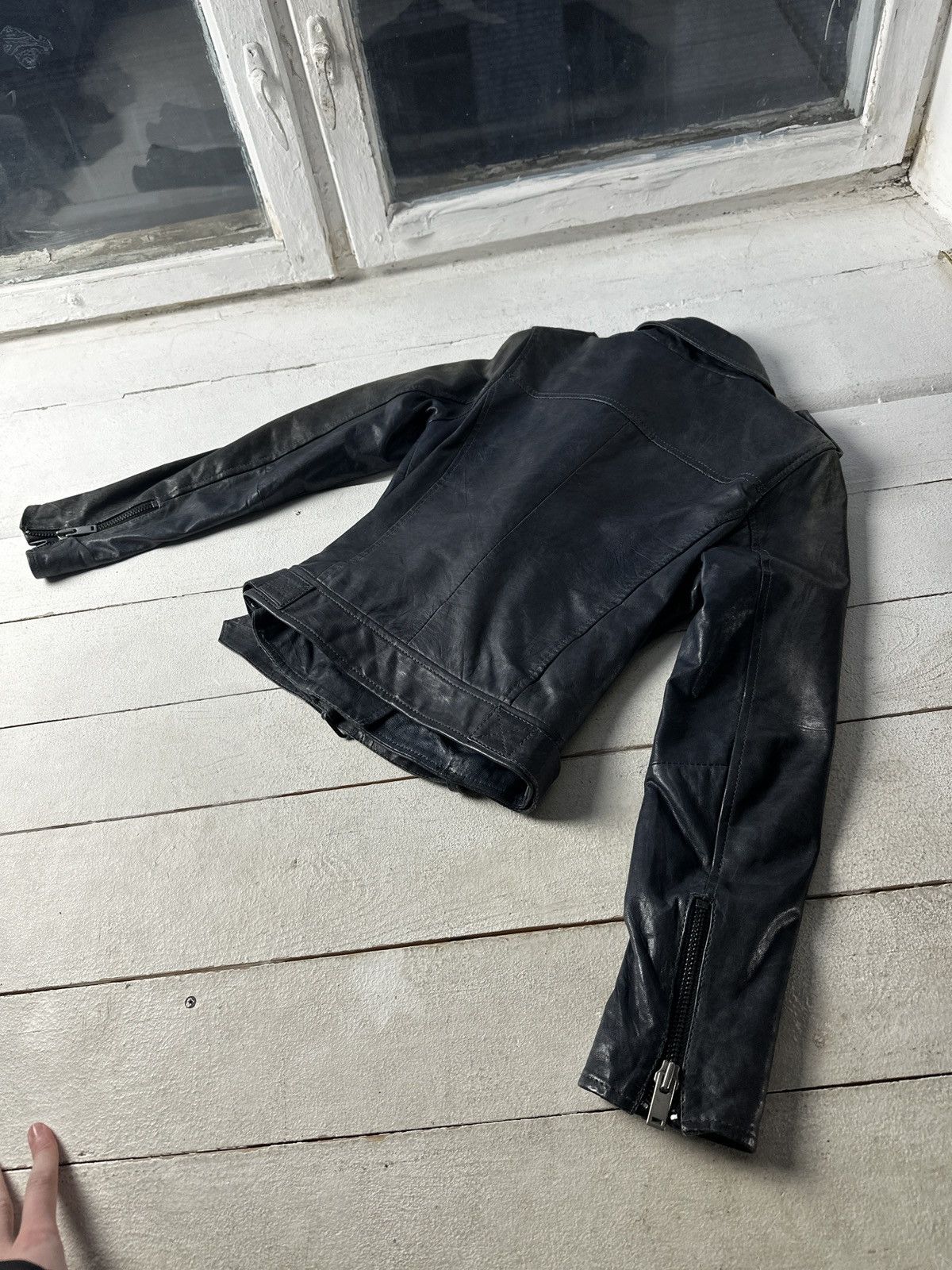 Other 🚨Y2K RICK OWENS TYPE DIRTY SLIM FIT ZIP LEATHER JACKET Size S / US 4 / IT 40 - 11 Thumbnail
