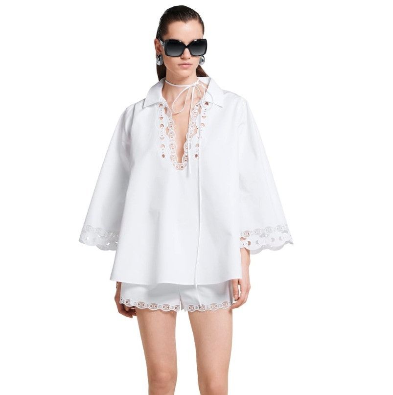 Gucci o1B3y1r0526 Cotton Poplin Shirt With Embroidered in White Size M / US 6-8 / IT 42-44 - 3 Thumbnail