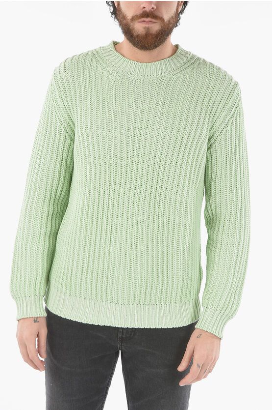 image of Altea Cable Knit Solid Color Crew-Neck Sweater in Light Blue, Men's (Size XL)