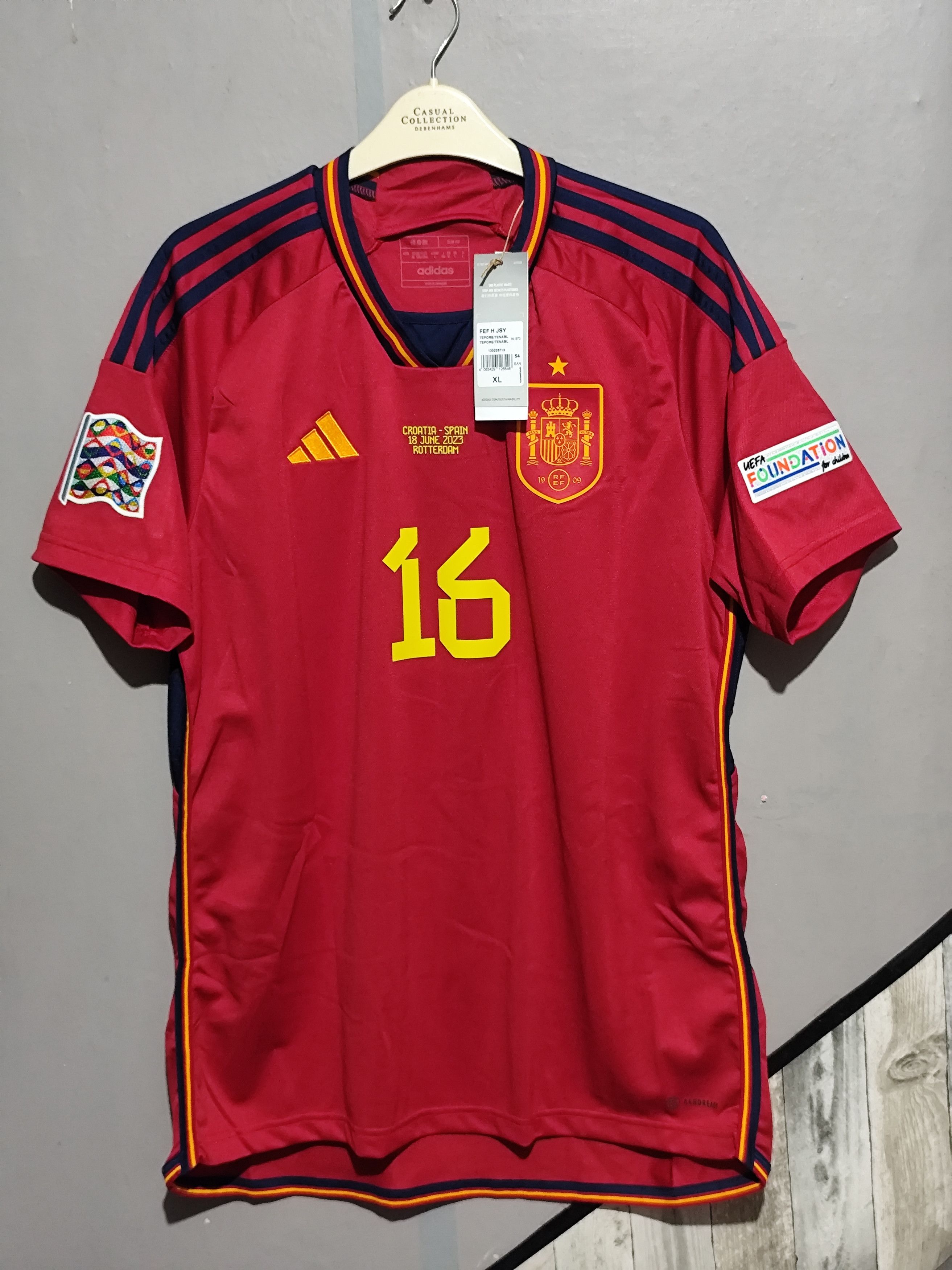 Adidas Spain #16 Rodrigo UEFA Nation League 2022/2023 Home Jersey Size US XL / EU 56 / 4 - 1 Thumbnail