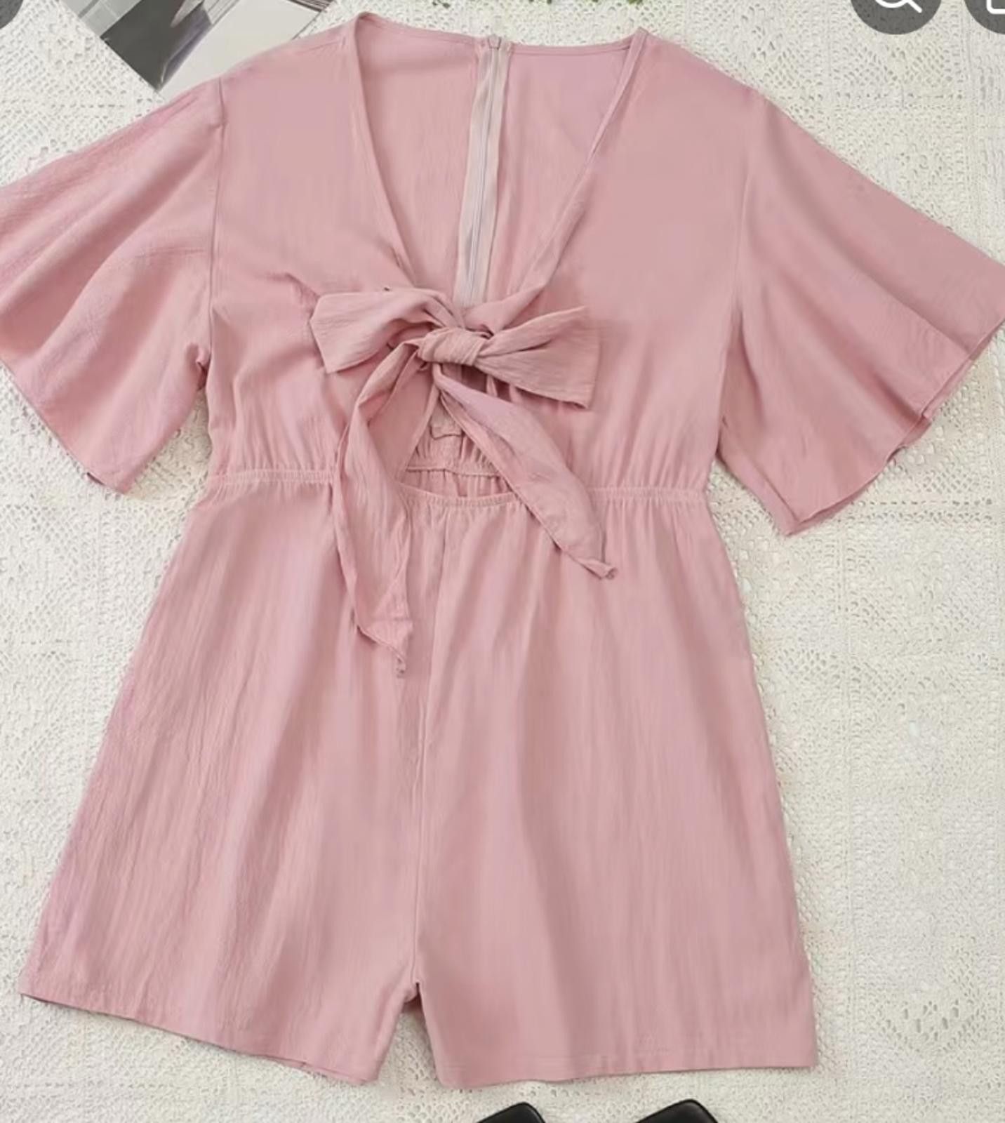 Designer Stylish Blush Tie-Front Romper Size 42" / US 20 - 1 Thumbnail