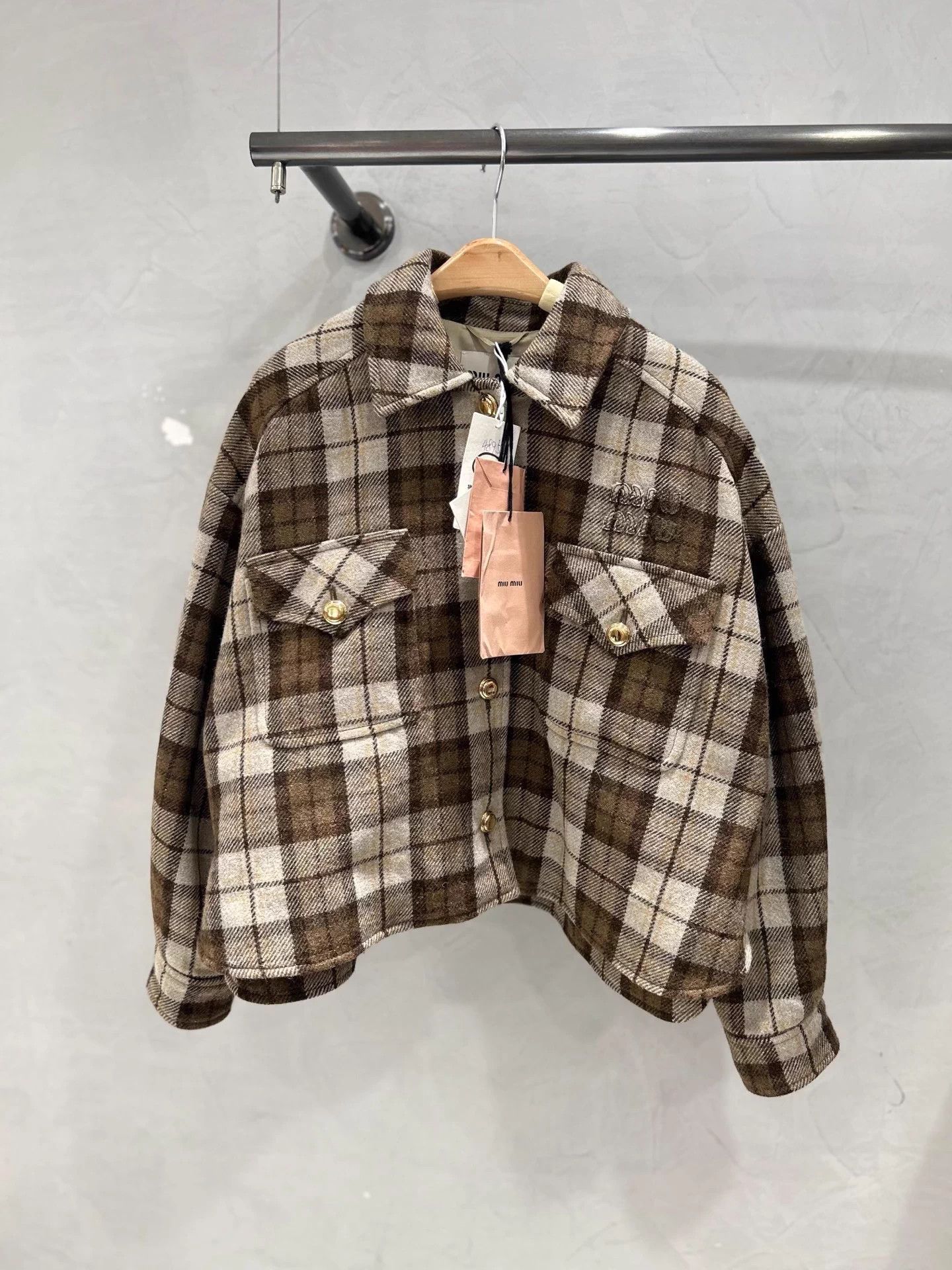 Miu Miu MIU MIU 24ss Wool Check Oversized Jacket NWT Size XS / US 0-2 / IT 36-38 - 1 Thumbnail