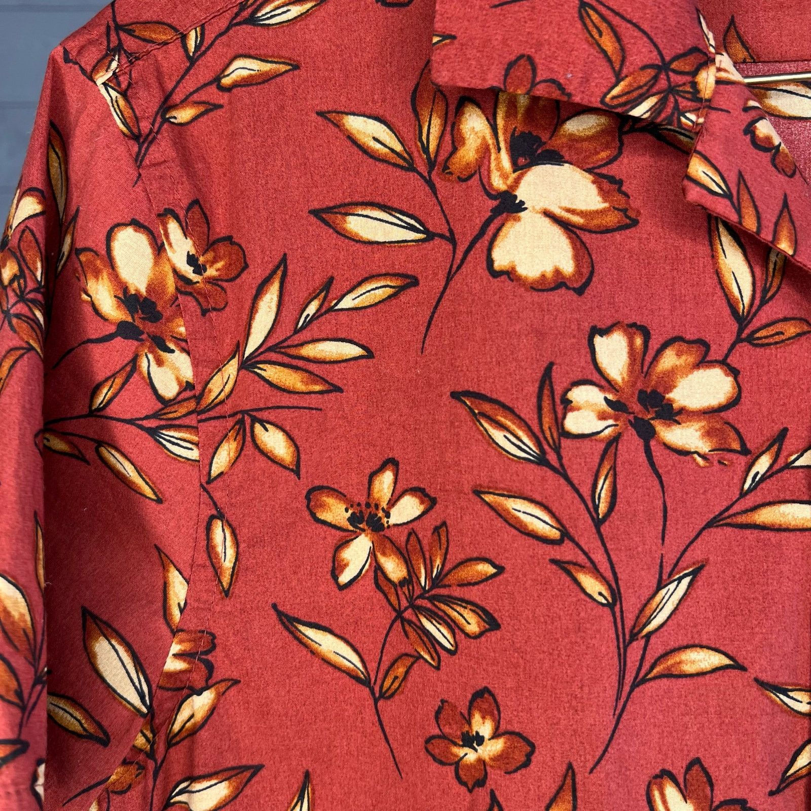 Express Express Men's Floral Button Down Shirt XS Rust Short Sleeve Size US XS / EU 42 / 0 - 5 Thumbnail