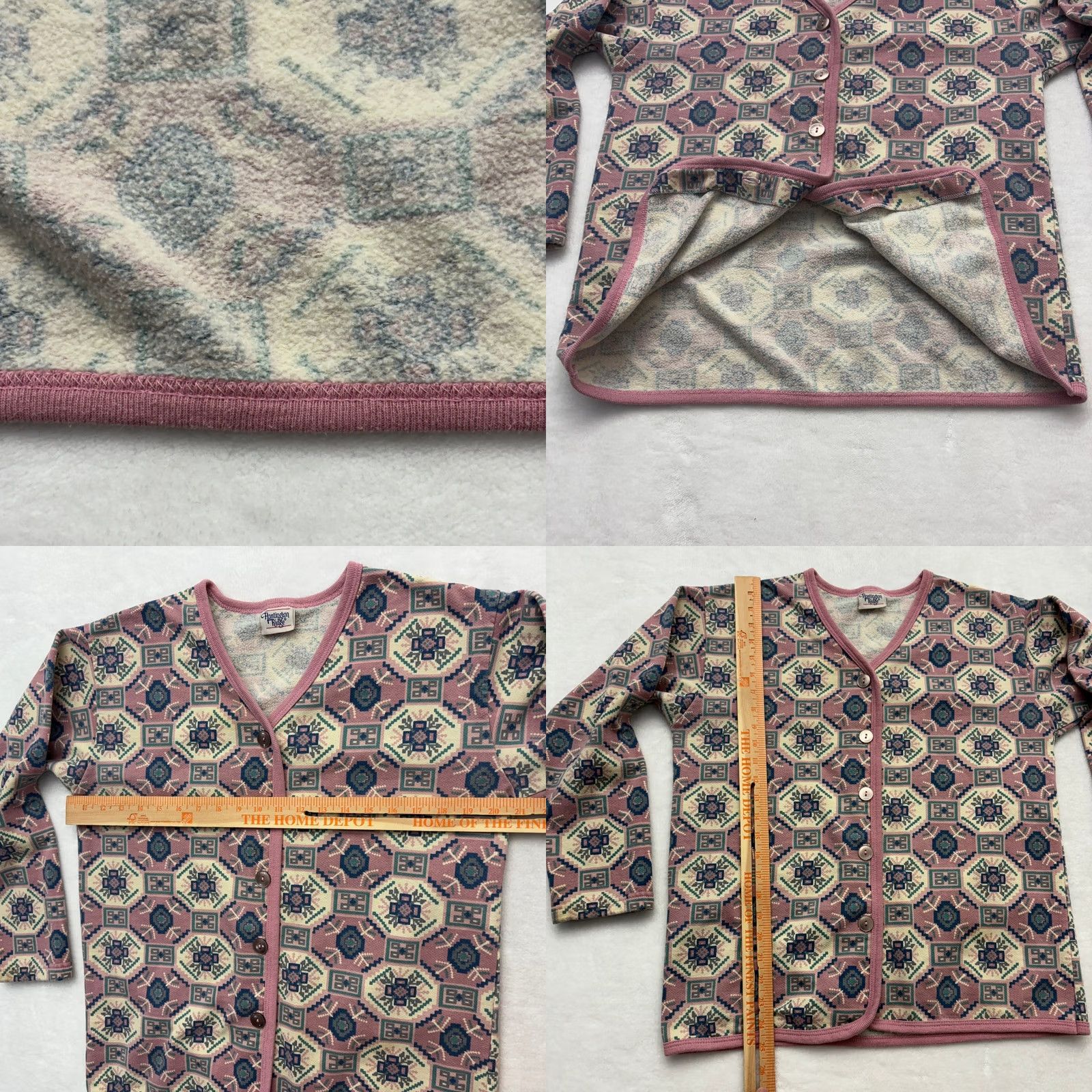 Pinko VINTAGE Shirt Womens L Pink Tribal Print Cardigan Green Western Fleece Button Sweatshirt Size L / US 10 / IT 46 - 8 Thumbnail