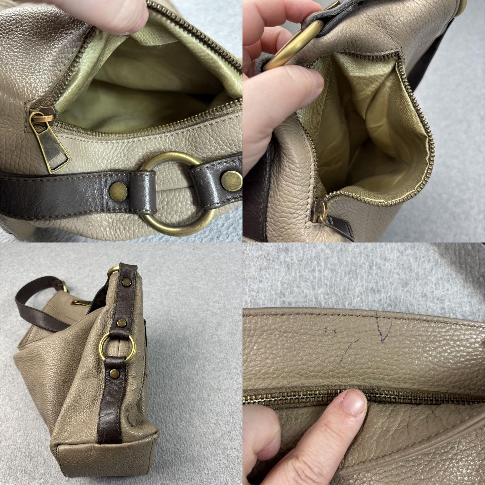 Vintage Sundance Leather Purse Women Large Taupe Slouchy Hobo Bag Zip Pockets Italy READ Size ONE SIZE - 7 Thumbnail