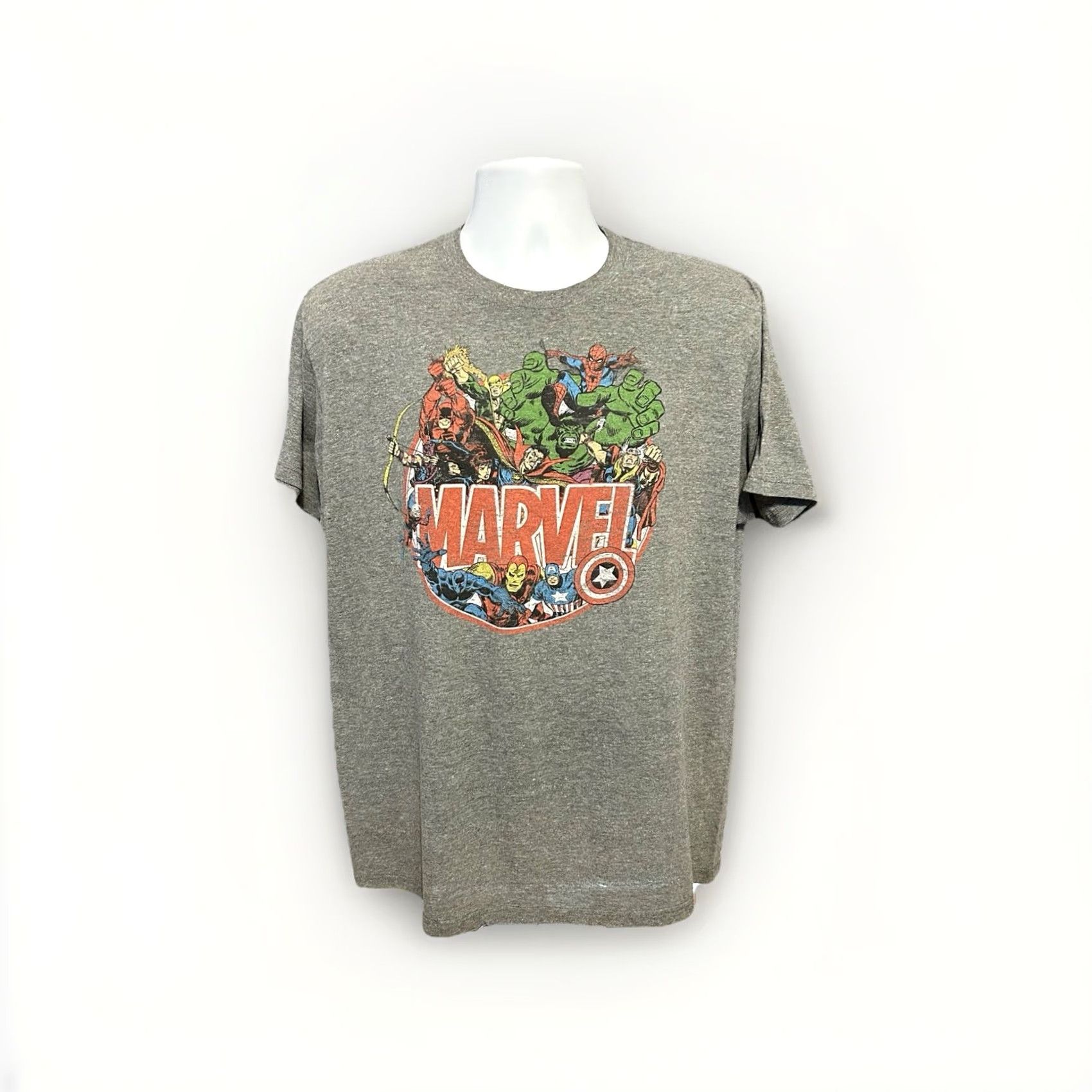 Vintage Marvel Avengers Shirt Men XL Heather Gray Crew Neck Graphic Tee Logo Short Sleeve Cartoon Comics Movie Men Size US XL / EU 56 / 4 - 7 Thumbnail