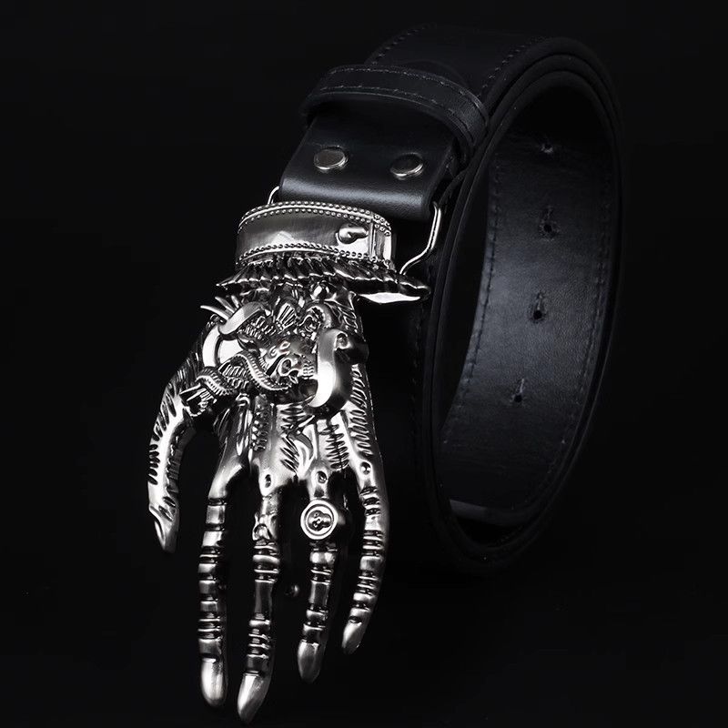 Designer Skull Vintage Belt Riveted Belts Menswear Accessories Size ONE SIZE - 3 Thumbnail
