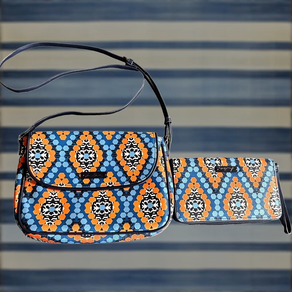 Vintage Vera Bradley Crossbody Wallet Wristlet Purse Beads Marakeesh Blue Orange Paisley Womens Handbag Medium 15in Strap Size ONE SIZE - 1 Thumbnail