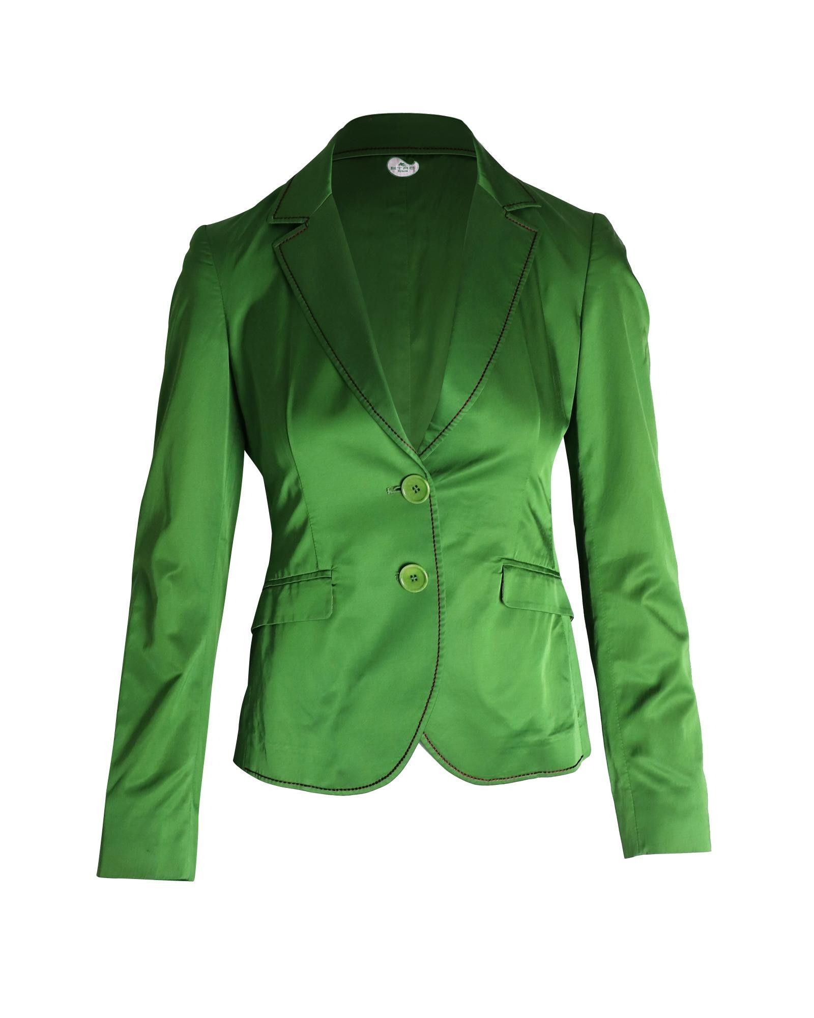 image of Etro Green Cotton Single-Breasted Blazer, Women's (Size Small)