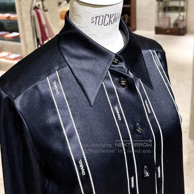 Chanel Chanel Black Silk Long Sleeve Logo Top . Size S / US 4 / IT 40 - 6 Thumbnail