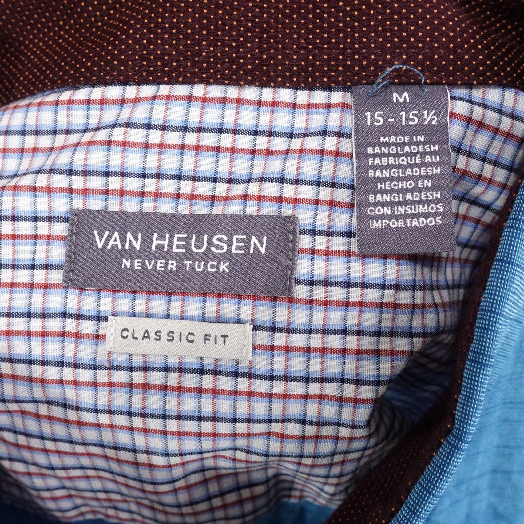 Van Heusen VAN HEUSEN Shirt Mens M Blue Never Tuck Long Sleeve Button Down Classic Fit Size US M / EU 48-50 / 2 - 6 Thumbnail