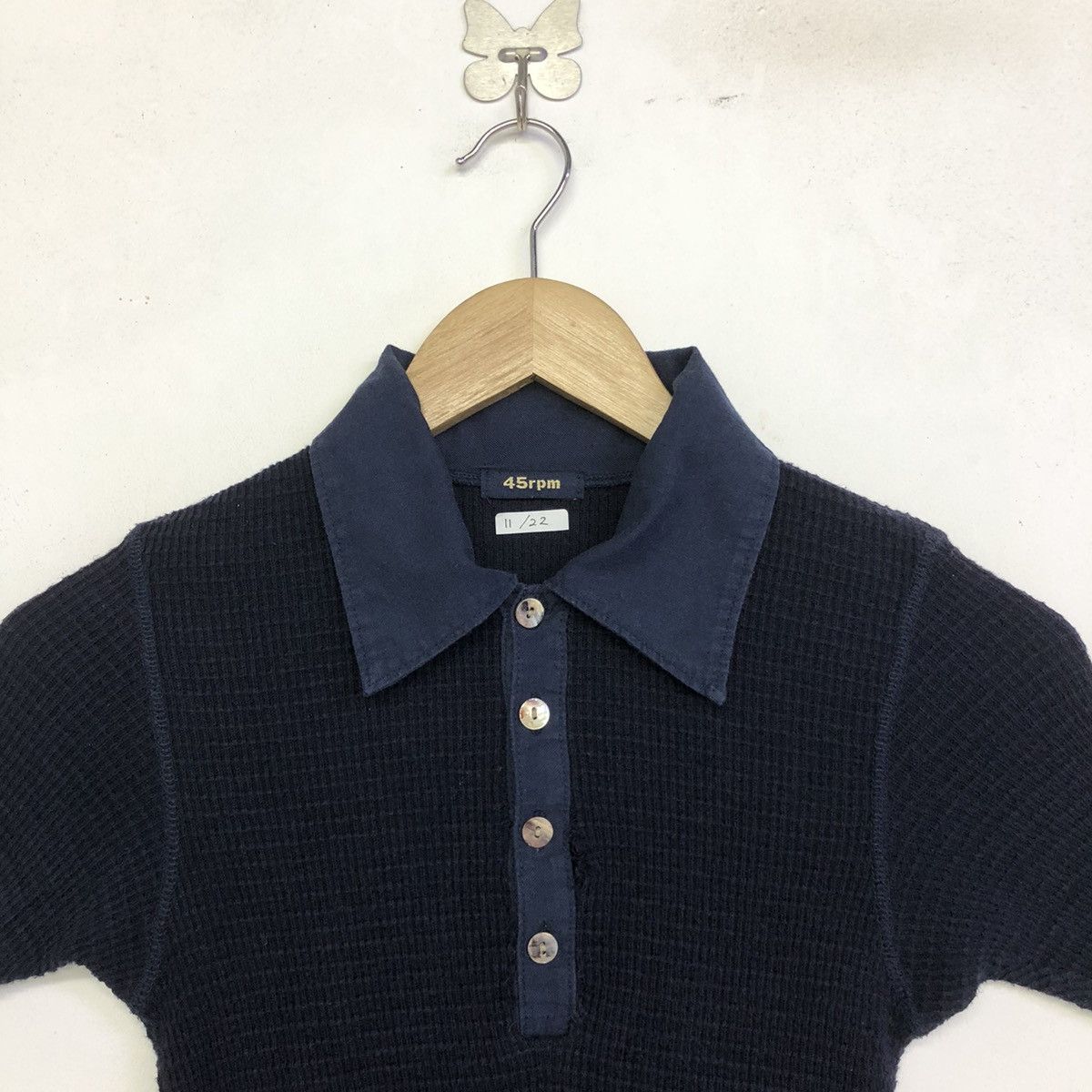 45rpm × Japanese Brand 45 RPM Dark Indigo Waffle Polo Shirt Size XS / US 0-2 / IT 36-38 - 2 Thumbnail