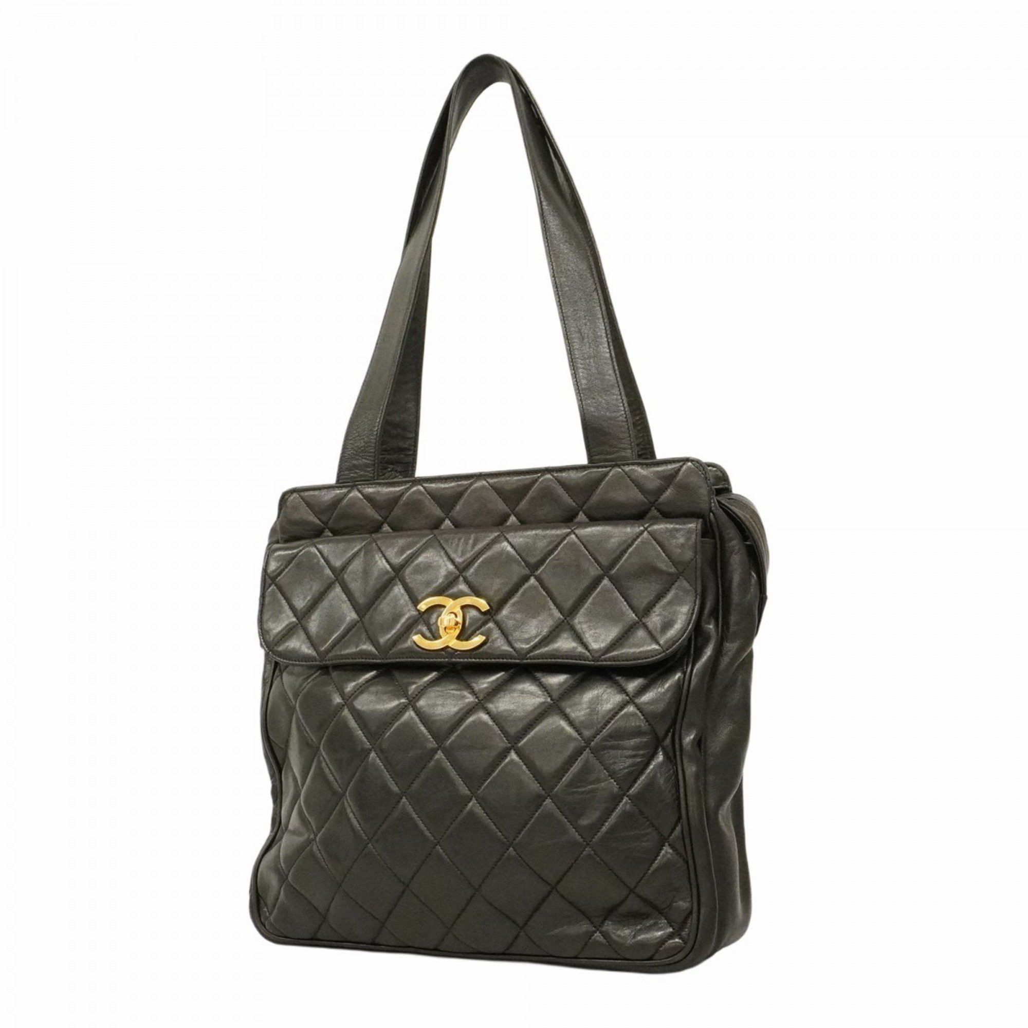 Chanel Tote Bag Matelasse Lambskin Black Women's