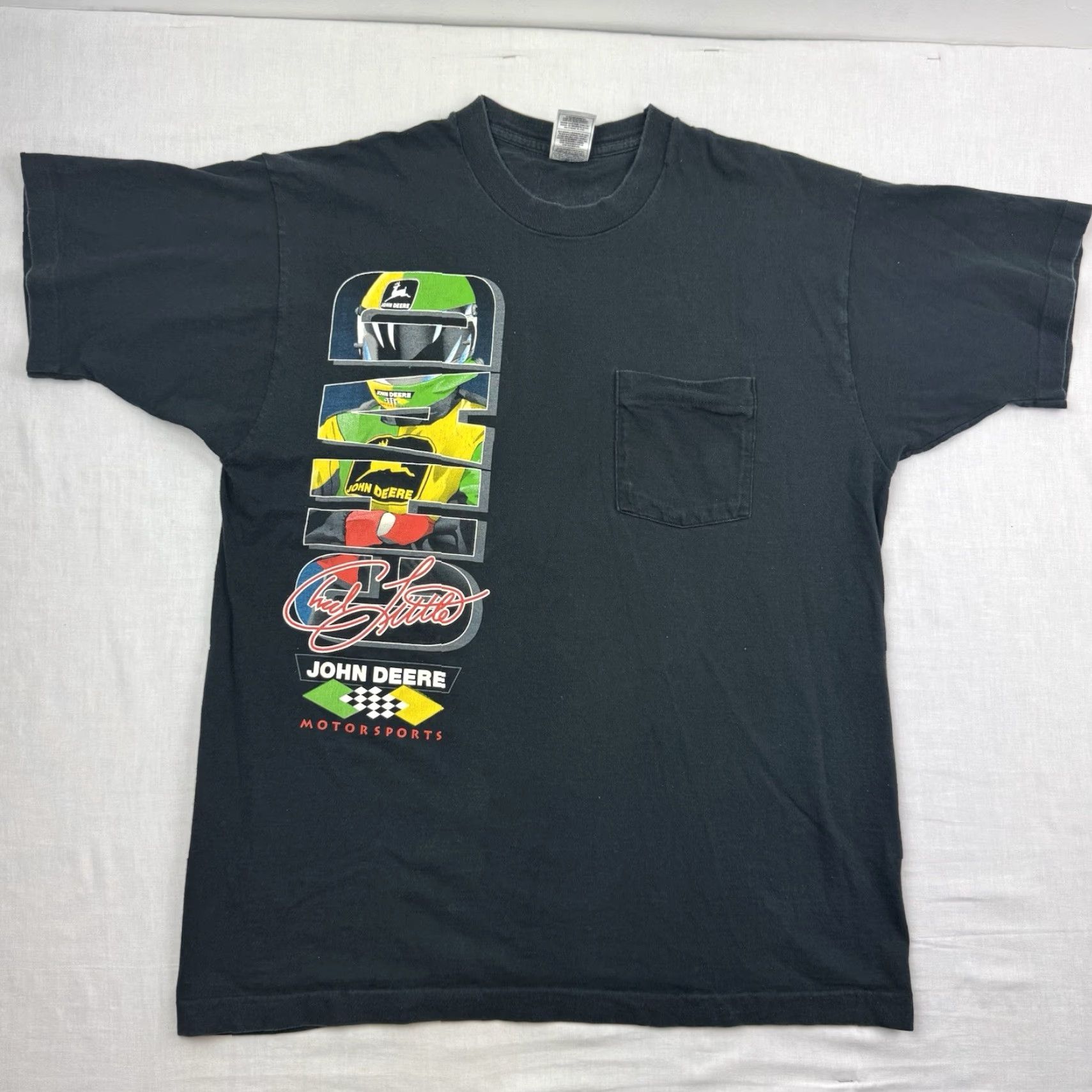 Fruit Of The Loom VINTAGE Chad Little John Deere Nascar T Shirt Adult XL Black Cotton Graphic Print 90s Sports Cars Shirts Mens Size US XL / EU 56 / 4 - 4 Thumbnail