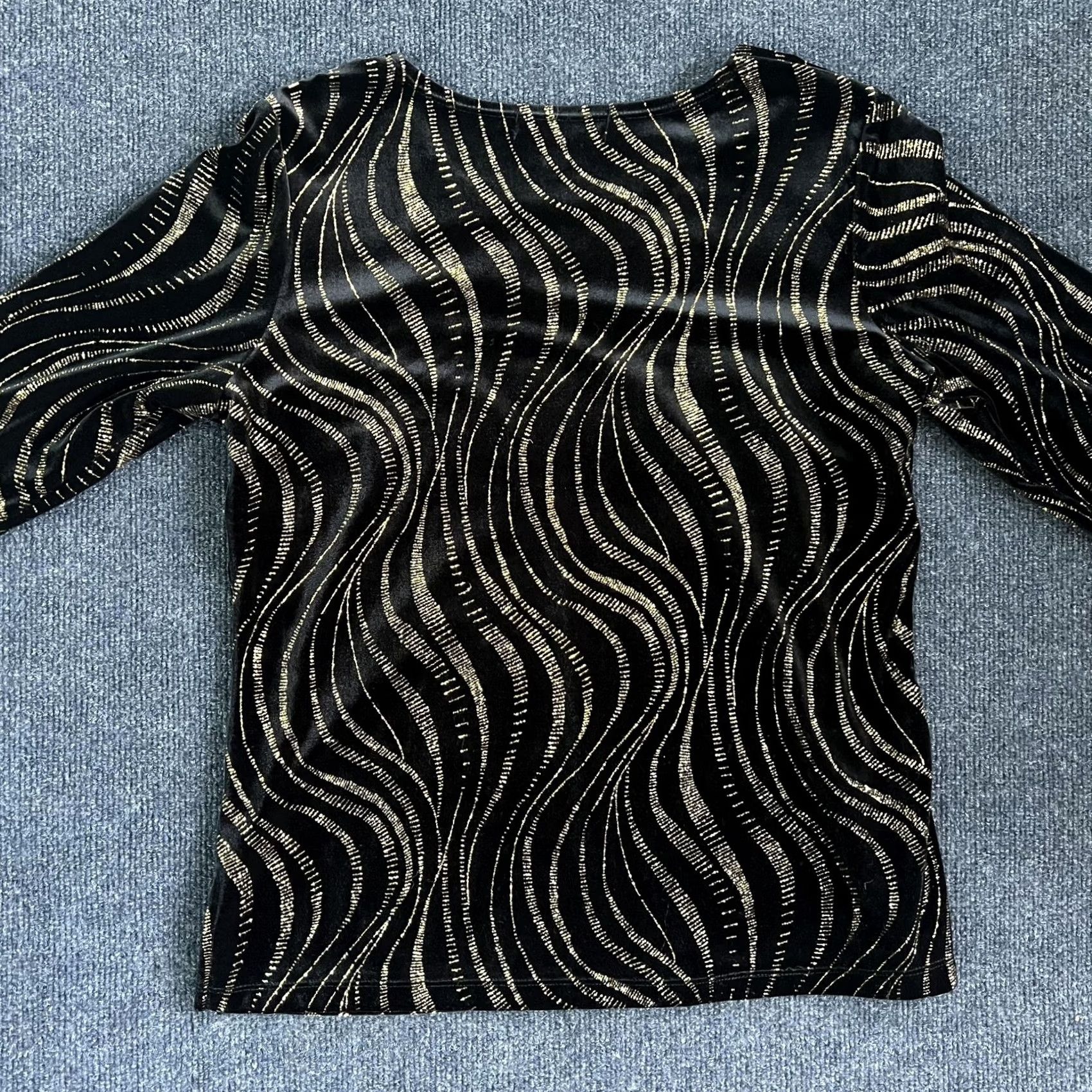 Vintage Notations Blouse Womens XL Petite Black Gold Metallic Velvet 3/4 Sleeve Top Size XL / US 12-14 / IT 48-50 - 3 Thumbnail
