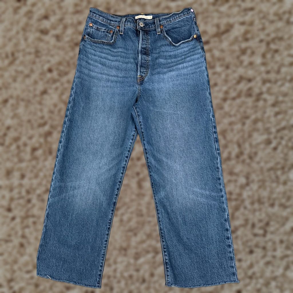 Levi's Levis Jeans Women Blue Distressed Premium Straight 31 24" Inseam 30x24 Vintage No 5-Pocket Design Button Zipper Denim Cotton Blend Shirt? Size 24" / US 00 / IT 34 - 1 Thumbnail
