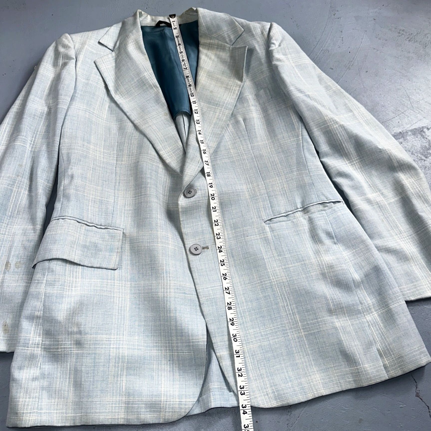 Vintage VTG Mens 3 PC Suit Jacket Coat Pants Vest Plaid Rockabilly 70s 44 Blue Size 44R - 3 Thumbnail