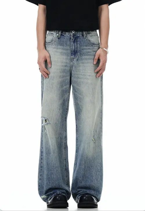 Hypebeast × Japanese Brand Retro men's cleanfit loose straight worn flared jeans Size US 32 / EU 48 - 1 Thumbnail