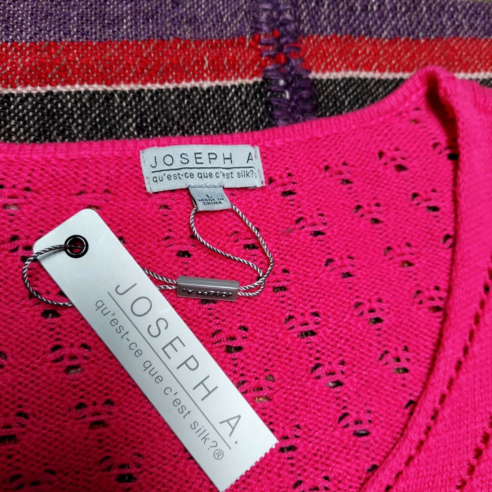 Vintage JOSEPH A Womens Daquiri Pink Pointelle Scalloped Sweater Large 3/4 Sleeve Women Pink Shirt Pullover Size L / US 10 / IT 46 - 4 Thumbnail