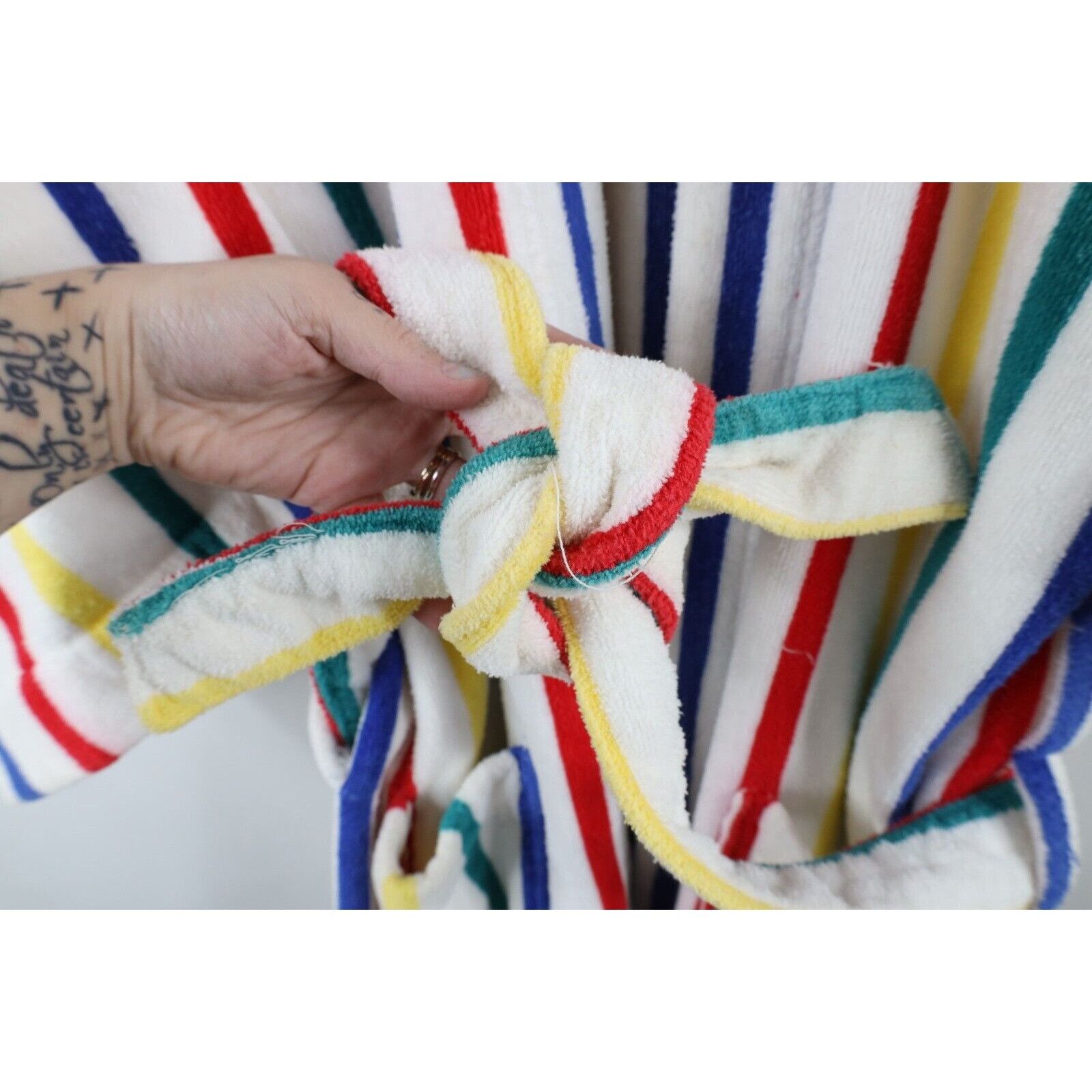 Vintage Vintage 90s Streetwear Terry Cloth Rainbow Striped Robe Size US L / EU 52-54 / 3 - 6 Thumbnail