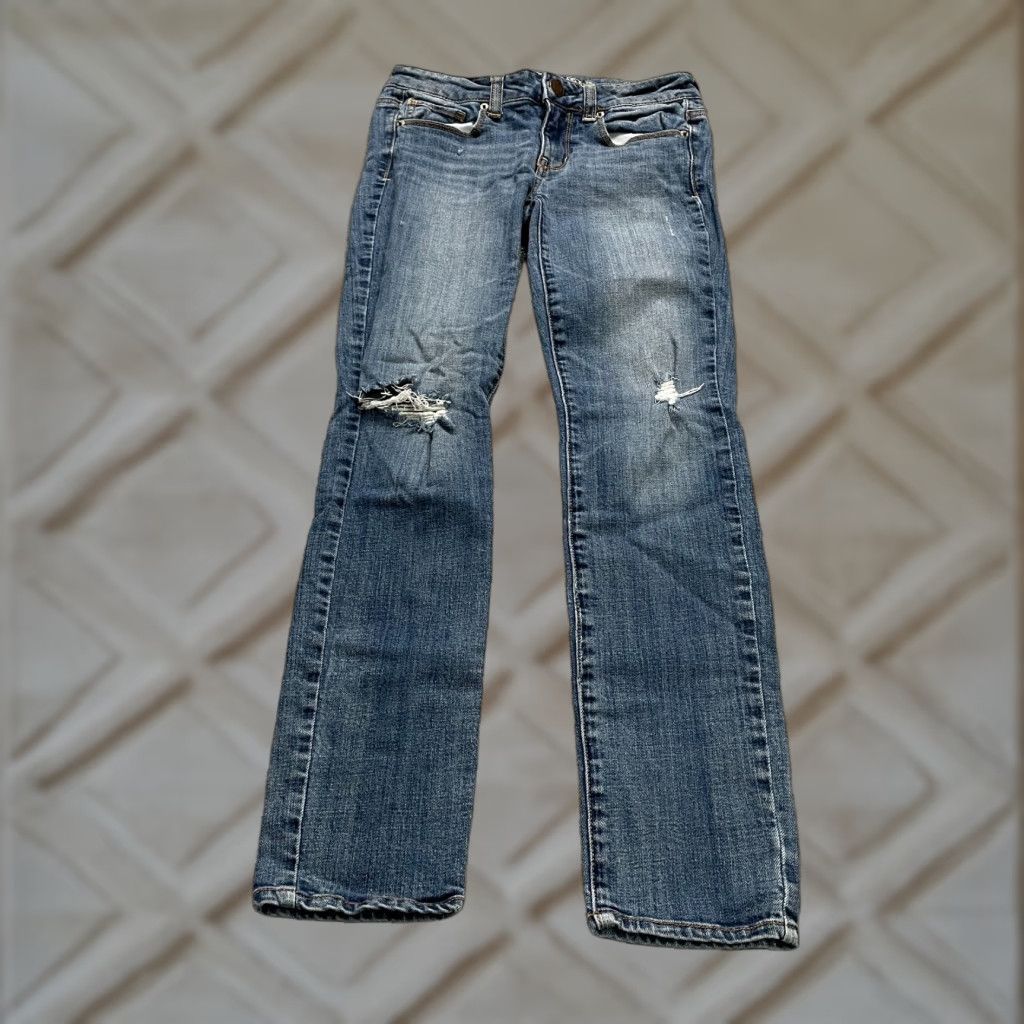 American Eagle Outfitters VINTAGE American Eagle Skinny Jeans Women 28x28 Blue Distressed Mid Rise Cotton Blend 2010s Fashion Size 26" / US 2 / IT 38 - 1 Thumbnail