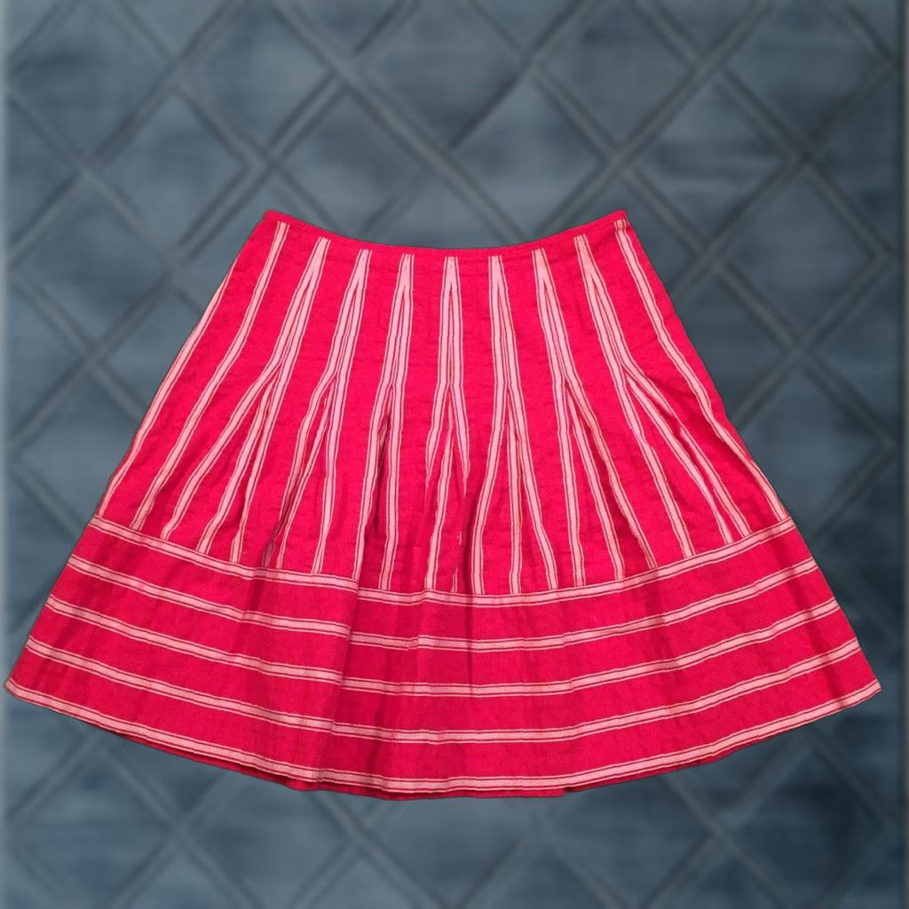 Talbots Talbots Skirt 10P Pink Striped Knee Length Unlined Flare Petites Women's Cotton Blend Zip Dry Clean Only Vintage No Size 32" / US 10 / IT 46 - 1 Thumbnail