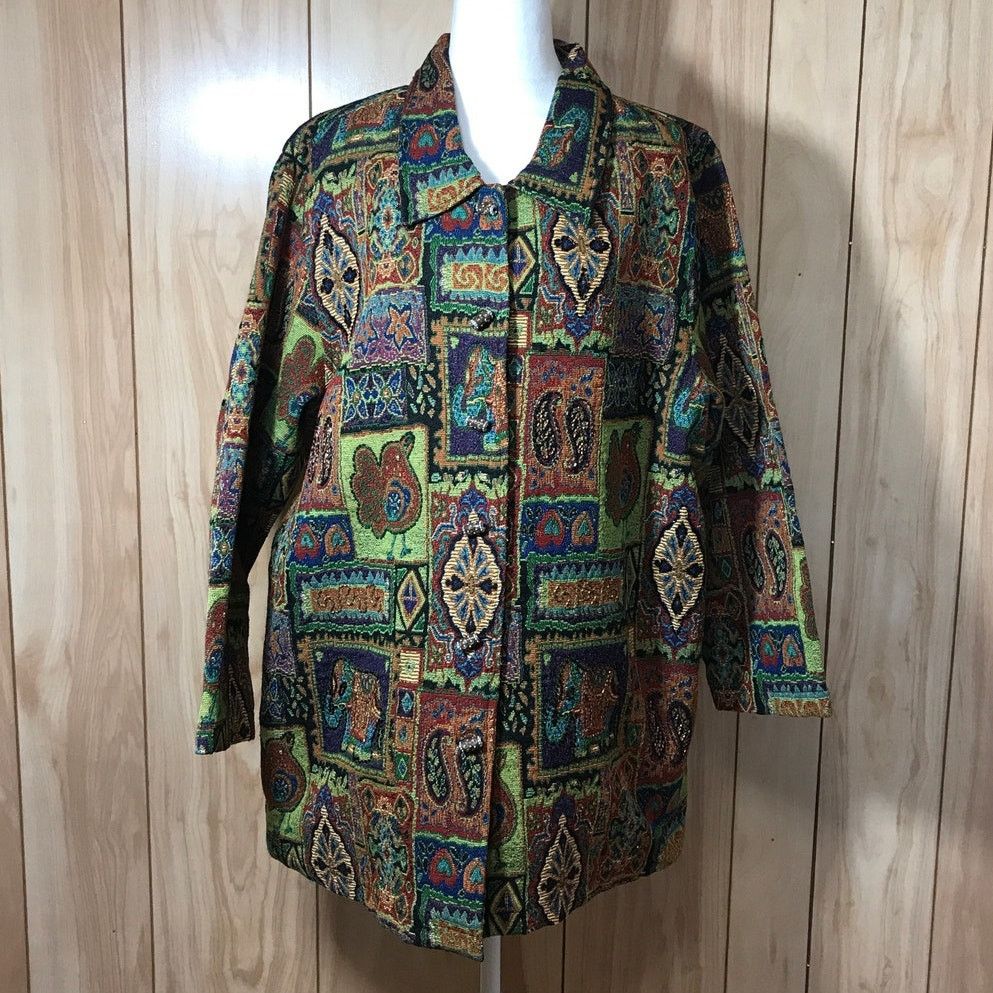 Other White Stag Vintage 90s Beaded Tapestry Boho Blazer 18W/20W Size XXL / US 16-18 / IT 52-54 - 1 Thumbnail