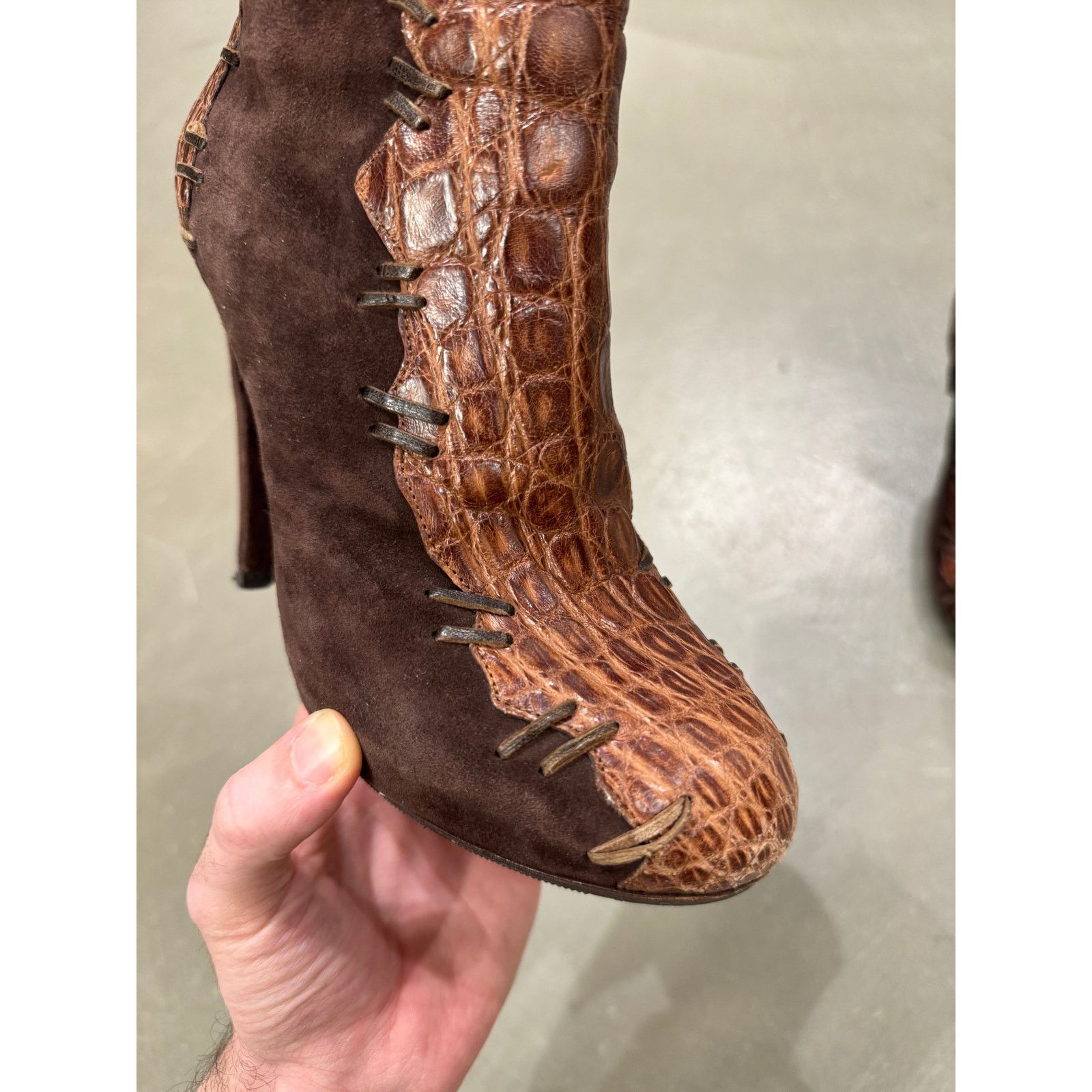 Roberto Cavalli 2000s Cavalli real alligator crocodile and suede ankle boots Size US 7 / IT 37 - 2 Thumbnail