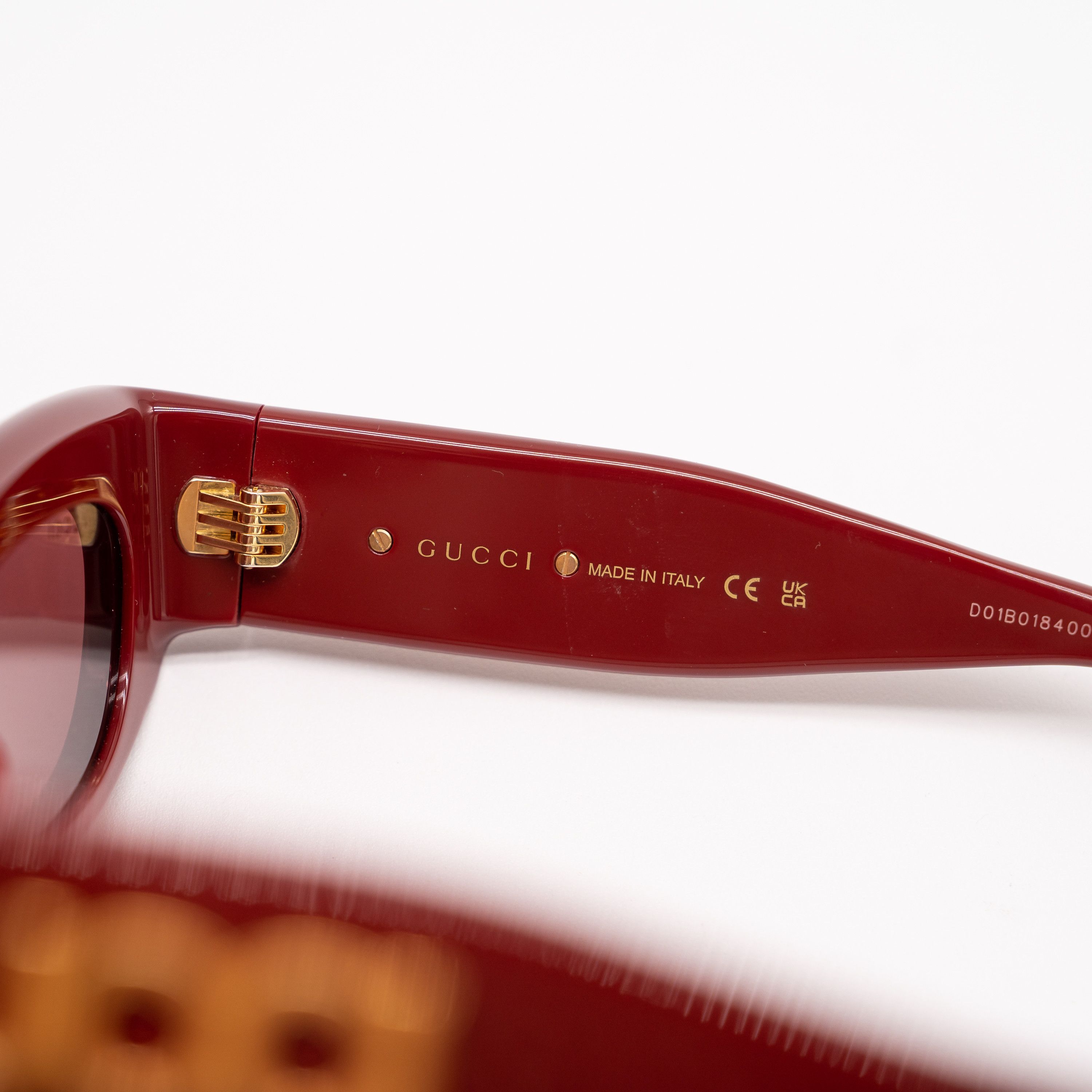 Gucci Gucci GG1809S Rectangular Sunglasses Red Gold Acetate Size ONE SIZE - 8 Thumbnail