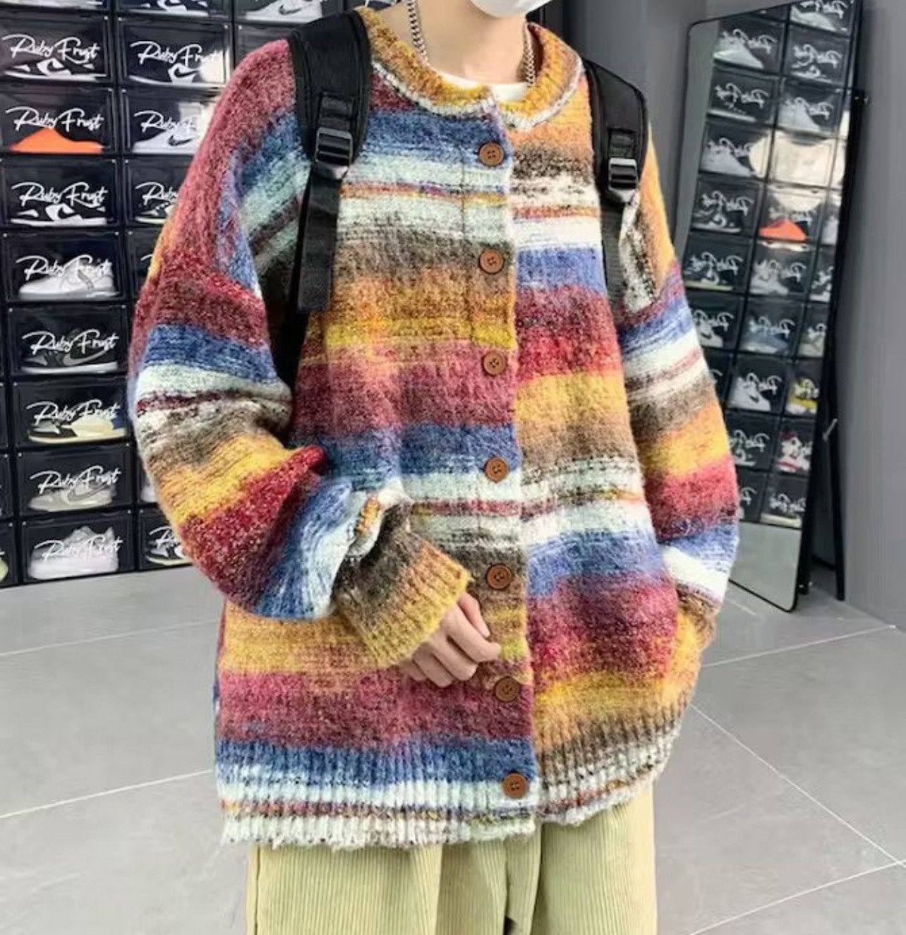 Japanese Brand Loose Knitwear Striped Cardigan Size US L / EU 52-54 / 3 - 2 Thumbnail