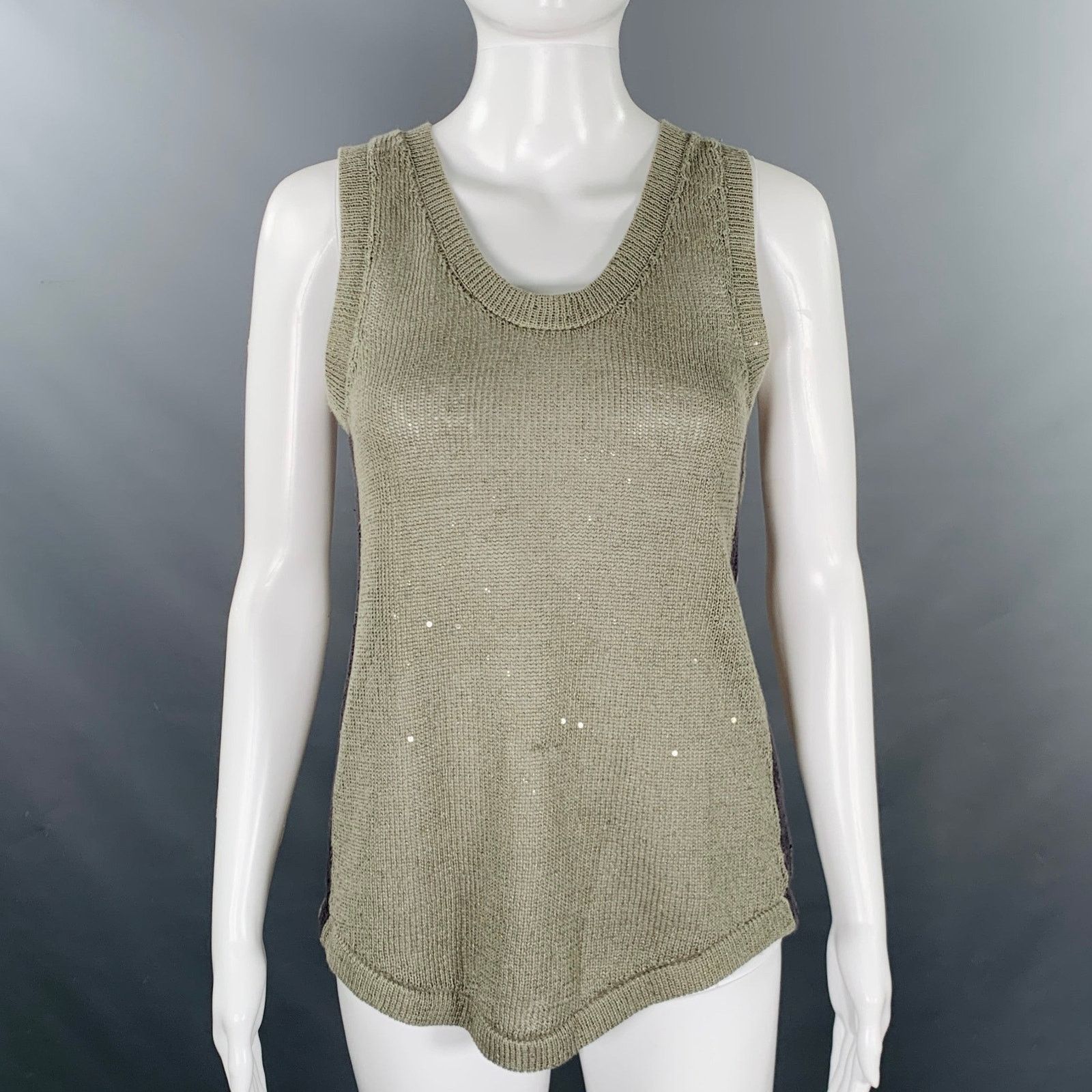 Brunello Cucinelli S Green Sage Linen Blend Knit Sleeveless Casual Top Size S / US 4 / IT 40 - 1 Thumbnail